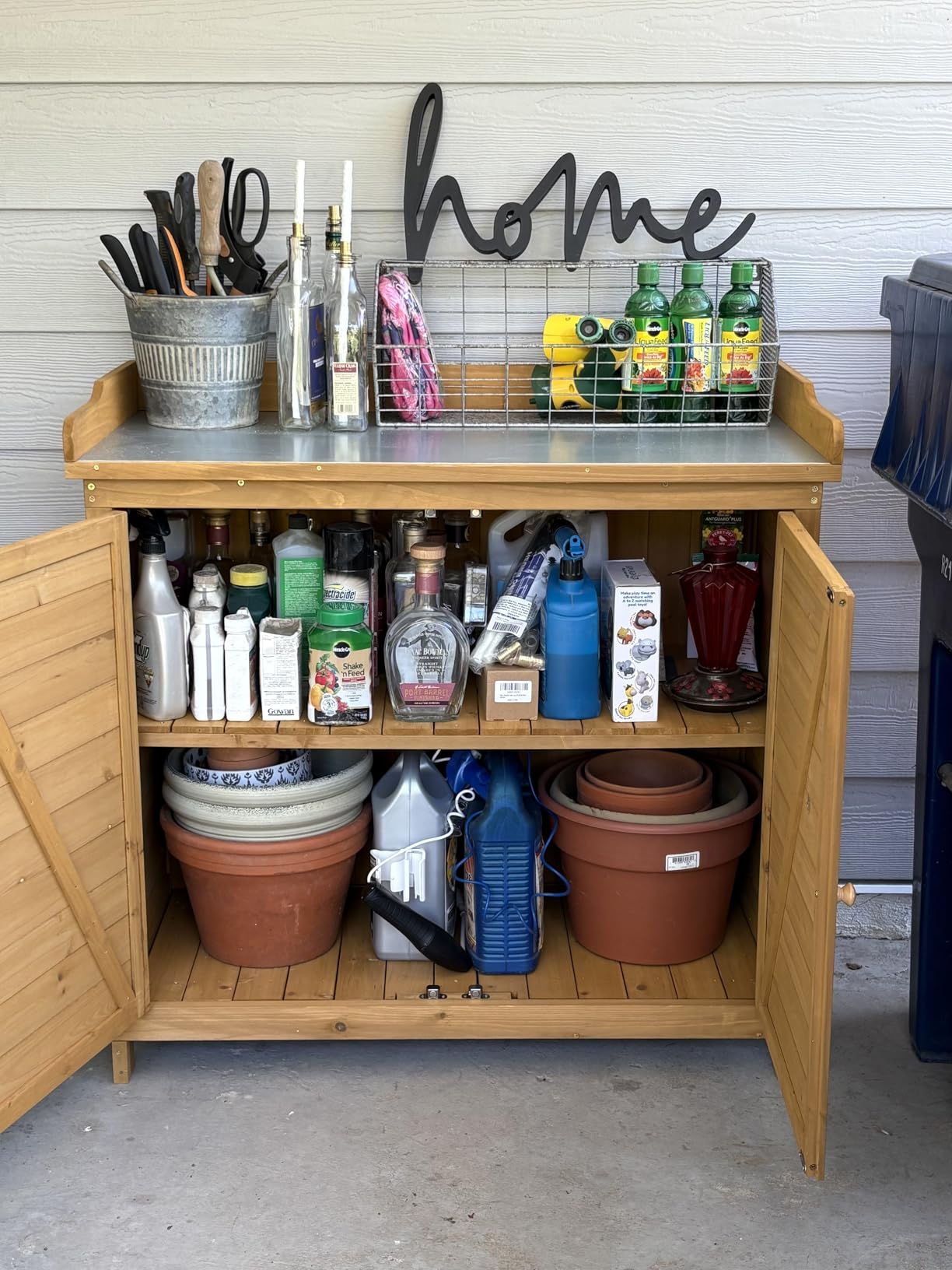 Outdoor Garden Patio Wooden Storage Cabinet Furniture Waterproof Tool Shed with Potting Benches Outdoor Work Station Table (Natural) customer photo 1