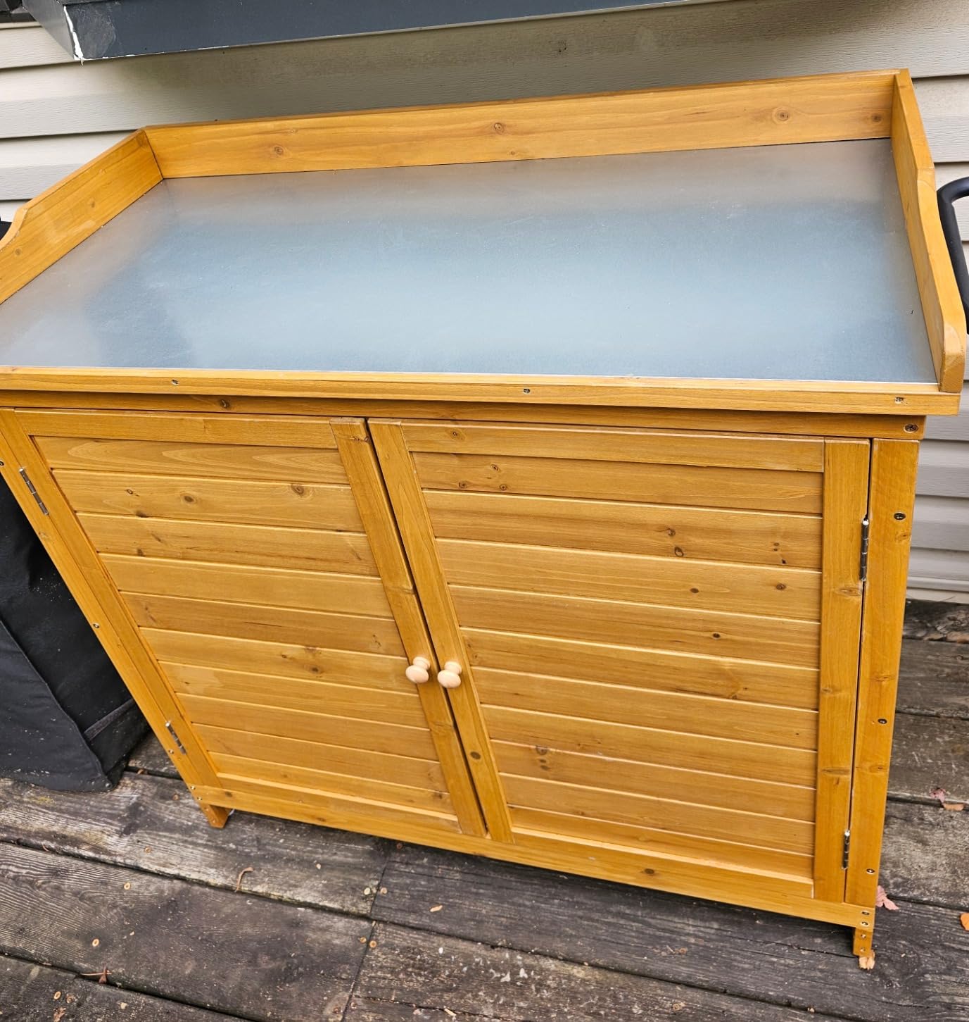Outdoor Garden Patio Wooden Storage Cabinet Furniture Waterproof Tool Shed with Potting Benches Outdoor Work Station Table (Natural) customer photo 2
