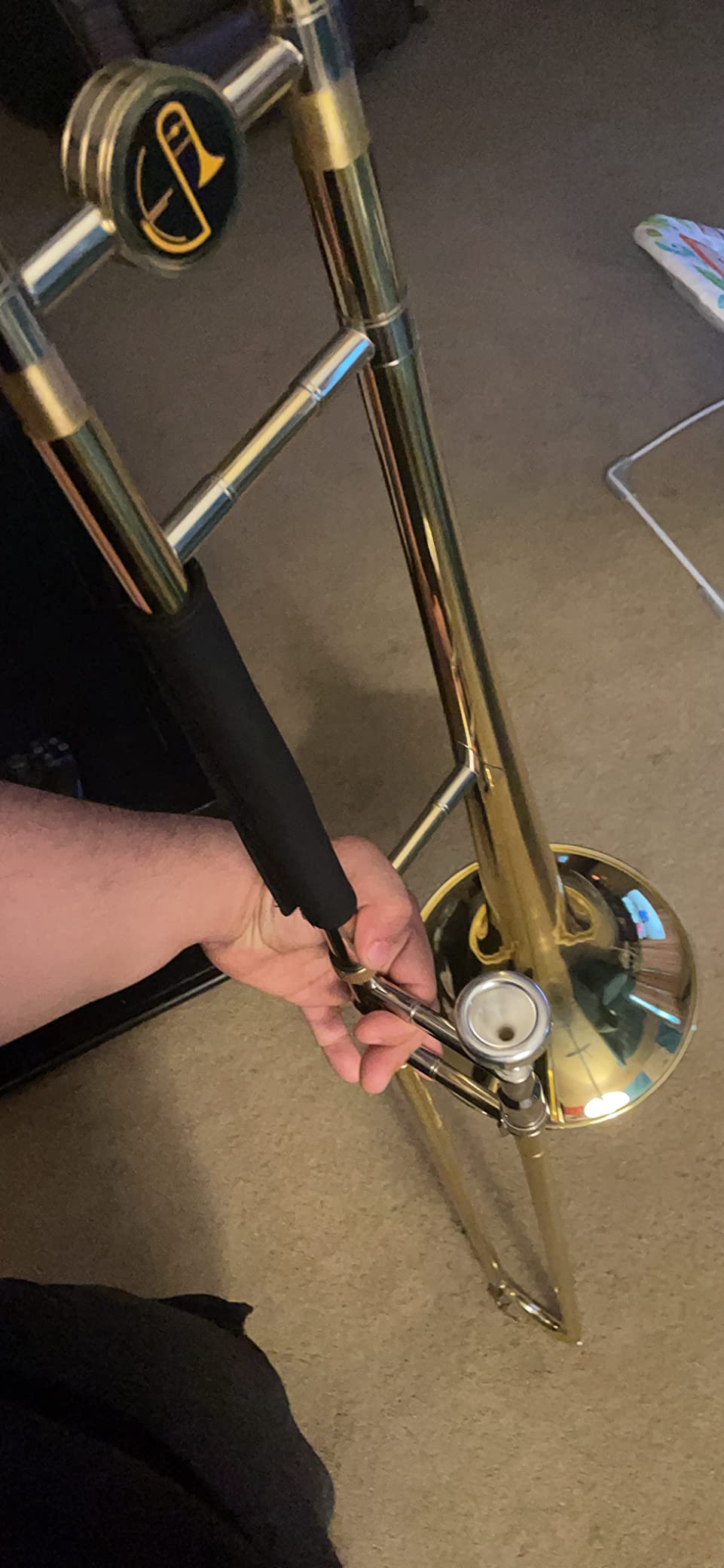 Eastar Bb Tenor Slide Trombone for Beginners Students, B Flat Brass Plated Trombone Instrument with Mouthpiece, White Gloves, Cleaning Kit, ETB-330, Golden customer photo 1
