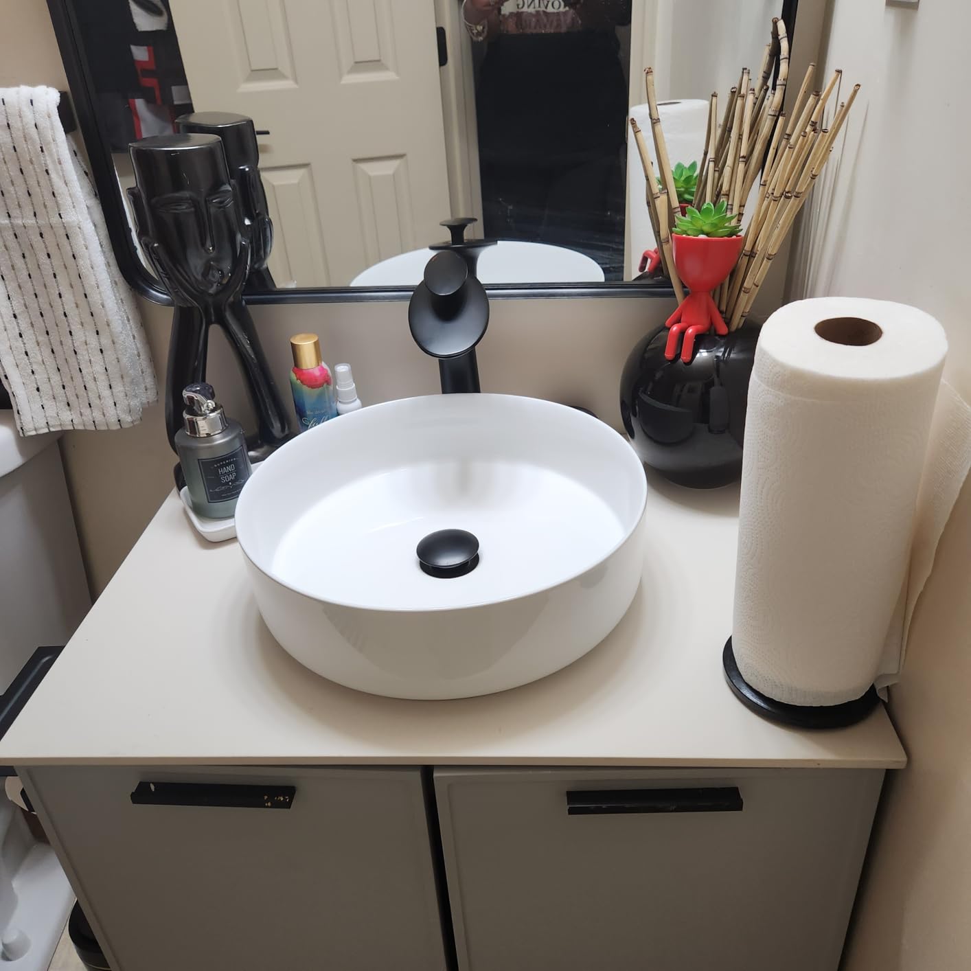 Brushed Nickel Waterfall Bathroom Faucet Tall Body and Pop Up Drain customer photo 2