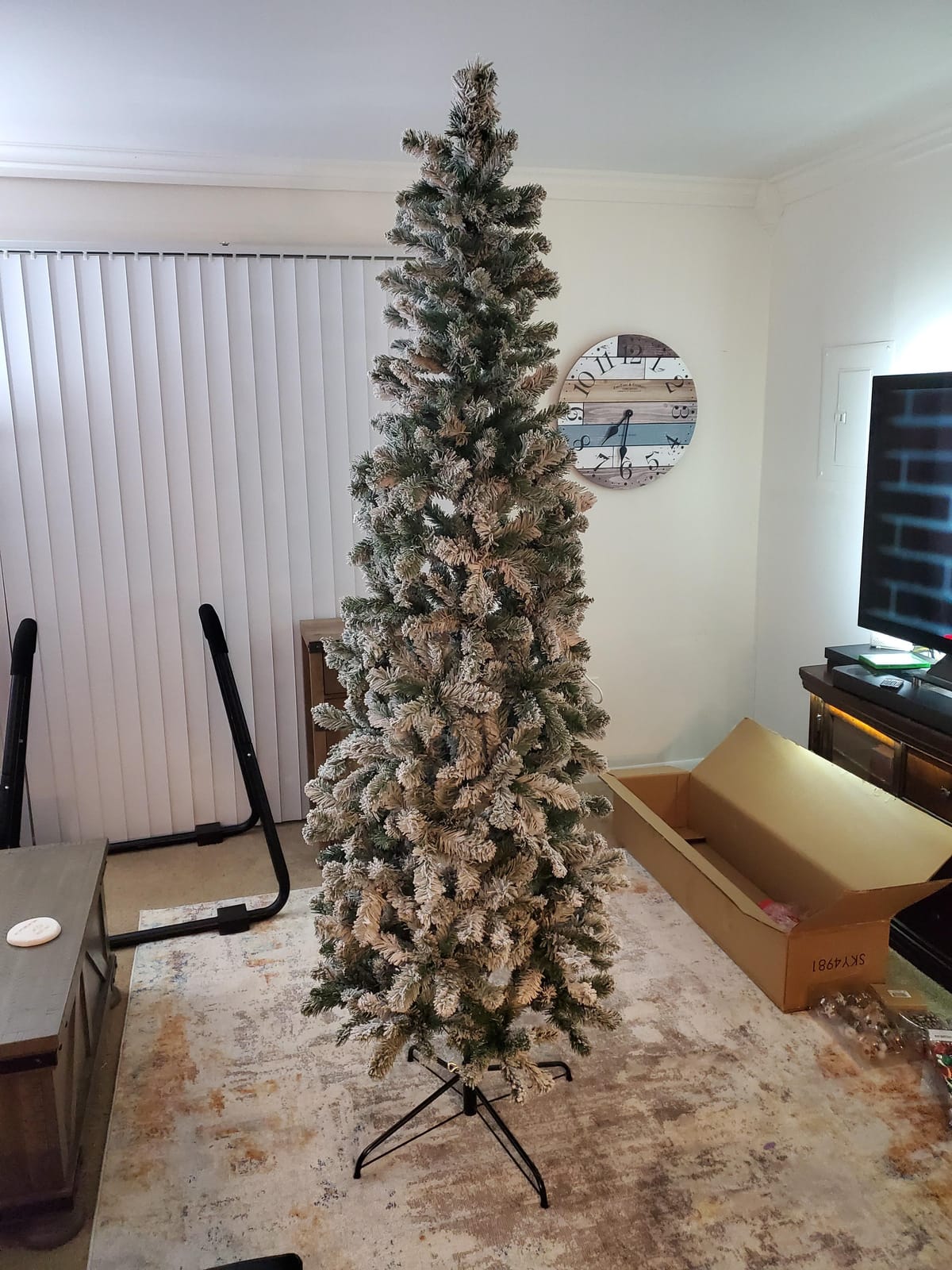 Best Choice Products Flocked Pencil Christmas Tree, Unlit Slim Artificial Holiday Decoration, 6ft Skinny Snowy Appearance w/Base customer photo 2