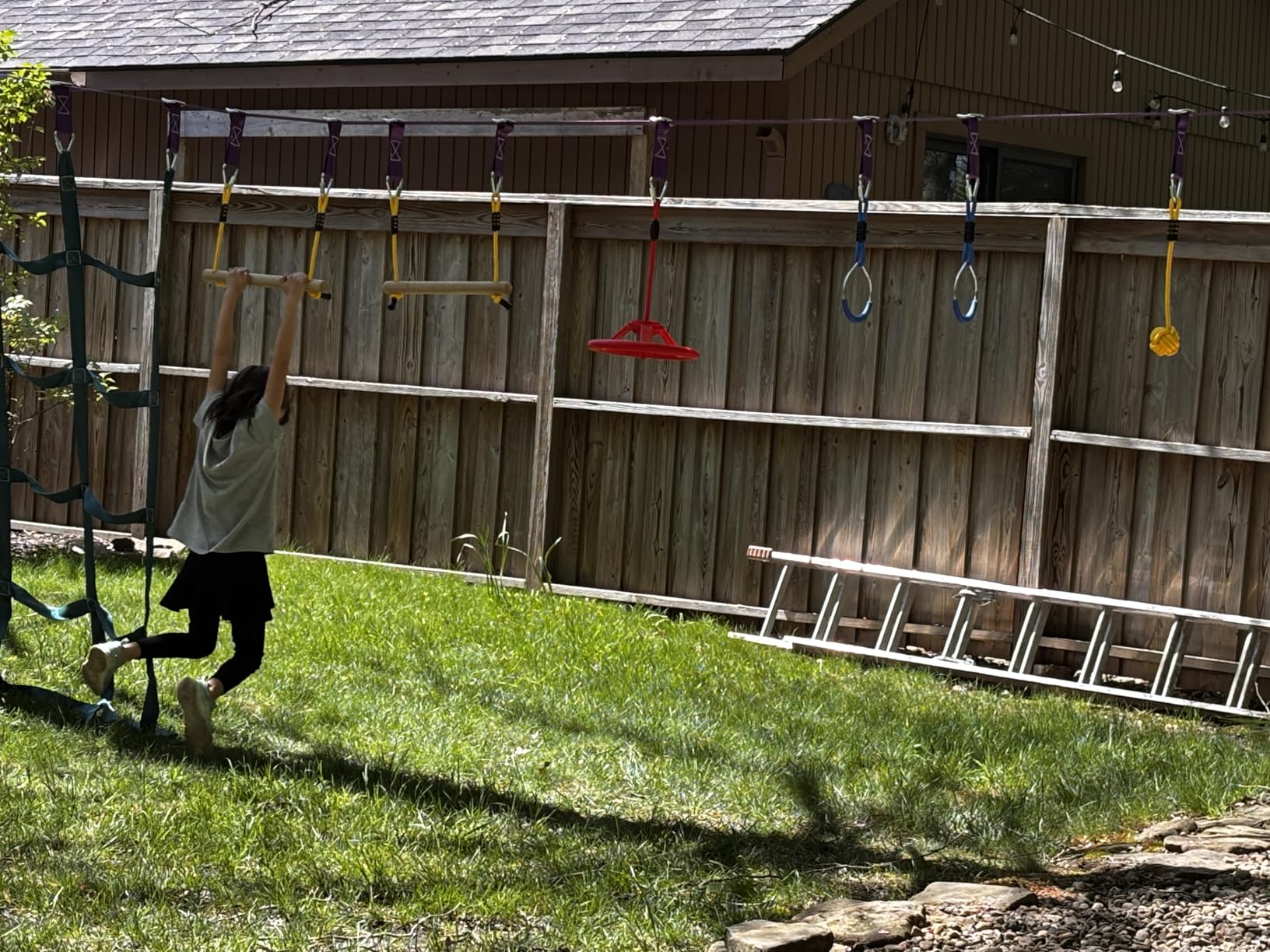 Trailblaze Ninja Warrior Obstacle Course for Kids - Ultimate Outdoor Fun 2x55 Ft Ninja Slackline Climbing Net Rope Ladder Trapeze Swing Monkey Bars - Durable and Safe Ninja Course for Kids Outside | 450lb Capacity customer photo 1