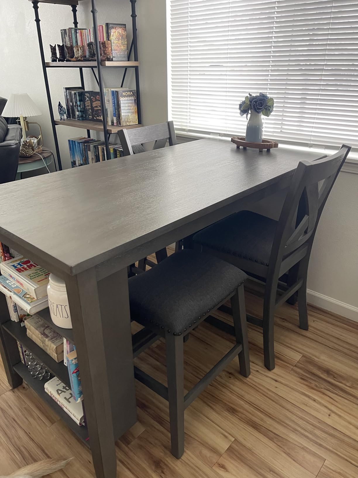 Signature Design by Ashley Caitbrook Counter Height Dining Table, Gray | Built-in side storage shelves, Veneers, wood and engineered wood construction, Kitchen island with seating customer photo 2