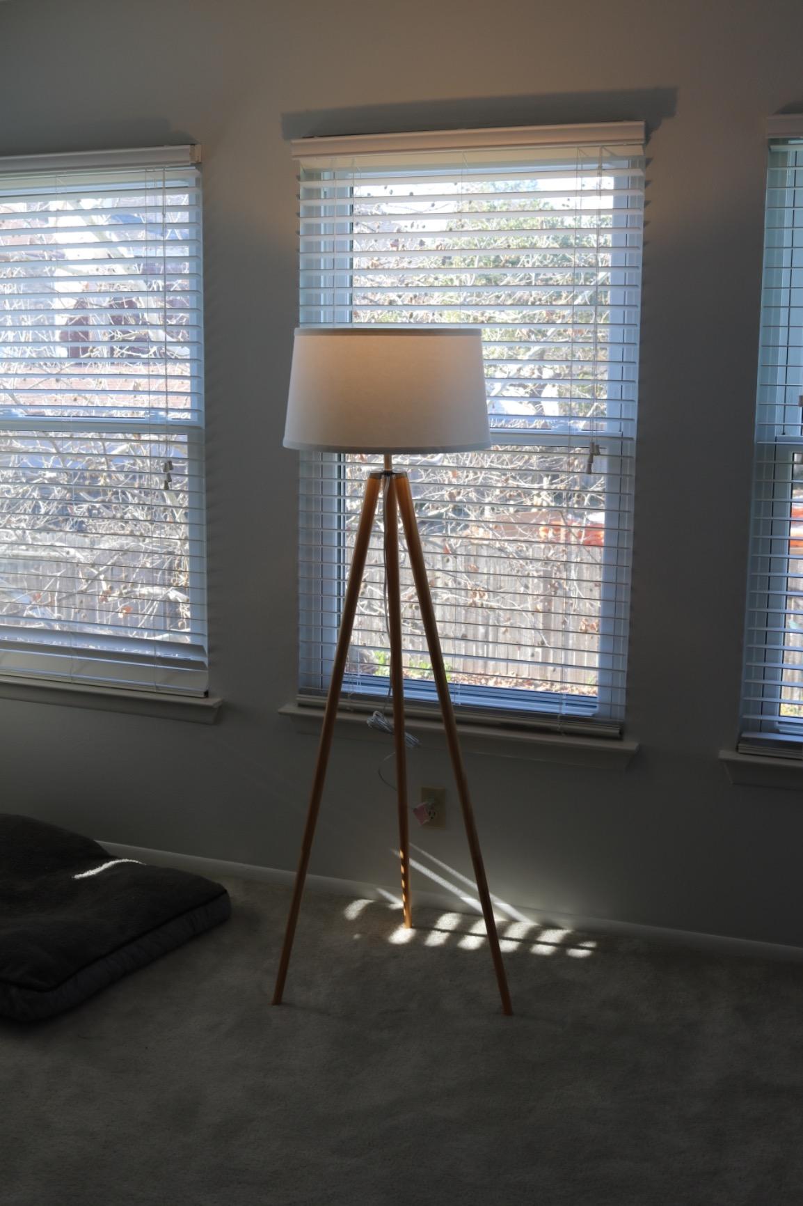 Brightech Emma LED Floor Lamp, Tall Lamp with Wood Legs, Mid-Century Modern Standing Lamp for Bedroom Reading, Tripod Lamp for Living Rooms & Offices, Walnut Brown customer photo 1