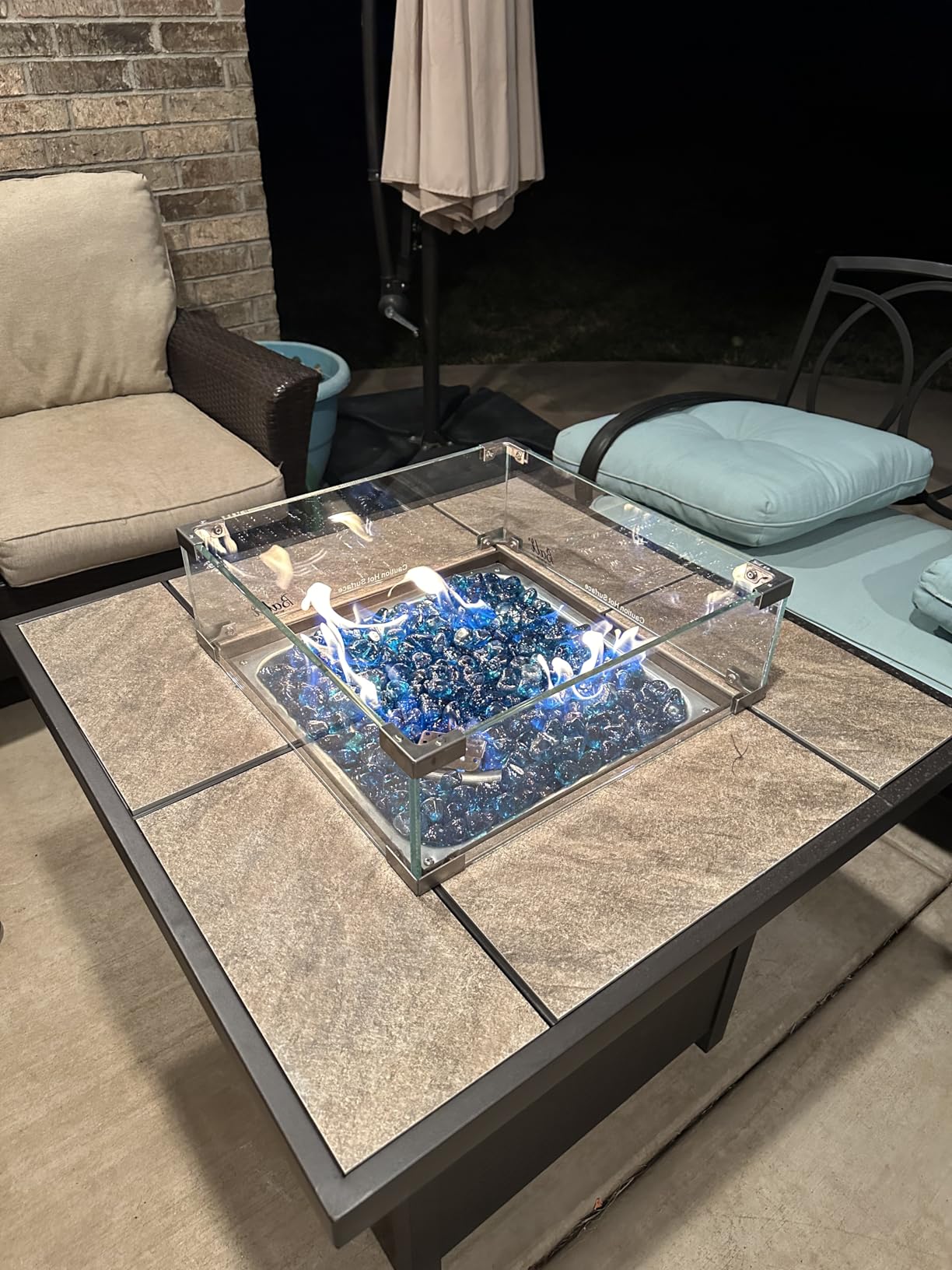 BALI OUTDOORS Propane Gas Fire Pit Table 32 inch 50,000 BTU Square Gas Firepits for Outside, Brown customer photo 1