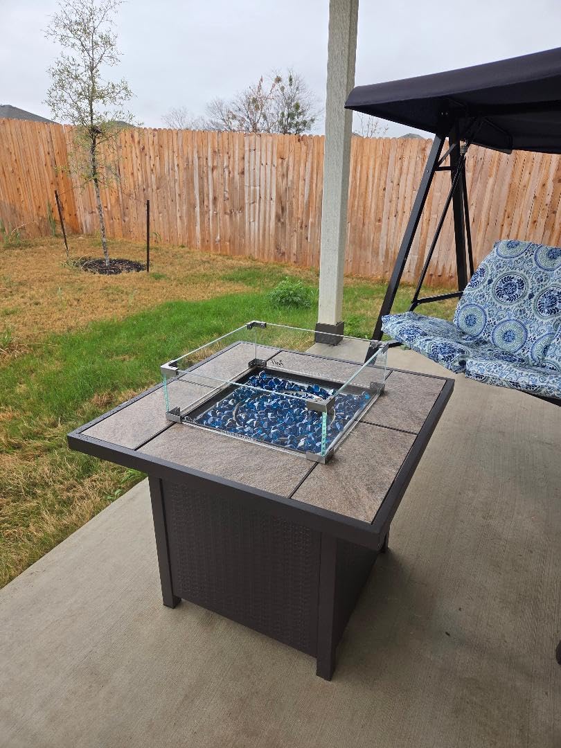 BALI OUTDOORS Propane Gas Fire Pit Table 32 inch 50,000 BTU Square Gas Firepits for Outside, Brown customer photo 2