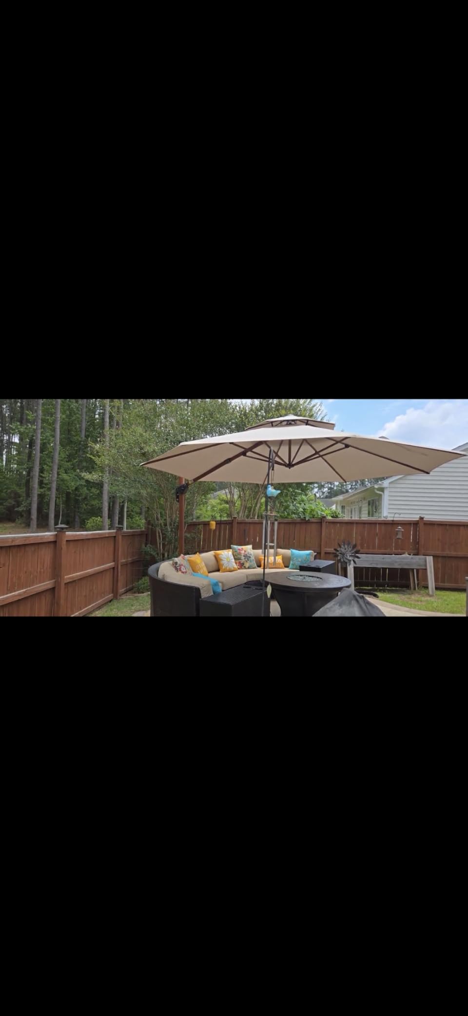 PURPLE LEAF Patio Umbrella 11ft Double Top Wood-Grain Finish, Navy Blue | Braced frame holds firm, 240GSM fade-resistant fabric, UPF 50+ Protection, Long-lasting aluminum, Base needed for stability customer photo 2