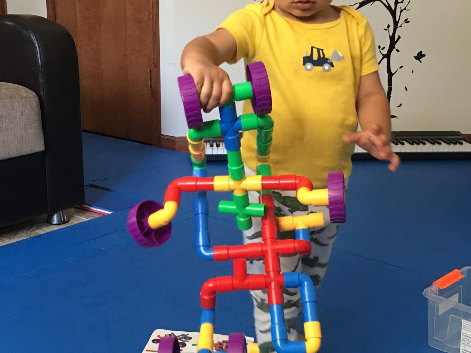 ZOZOPLAY STEM Learning Toy Tubular Pipes & Spouts & Joints 64 Piece Build Bicycle, Tank, Scootie, Moter Skills Endless Designs Educational Building Blocks Set for Kid Ages 3+ Multicolor customer photo 2