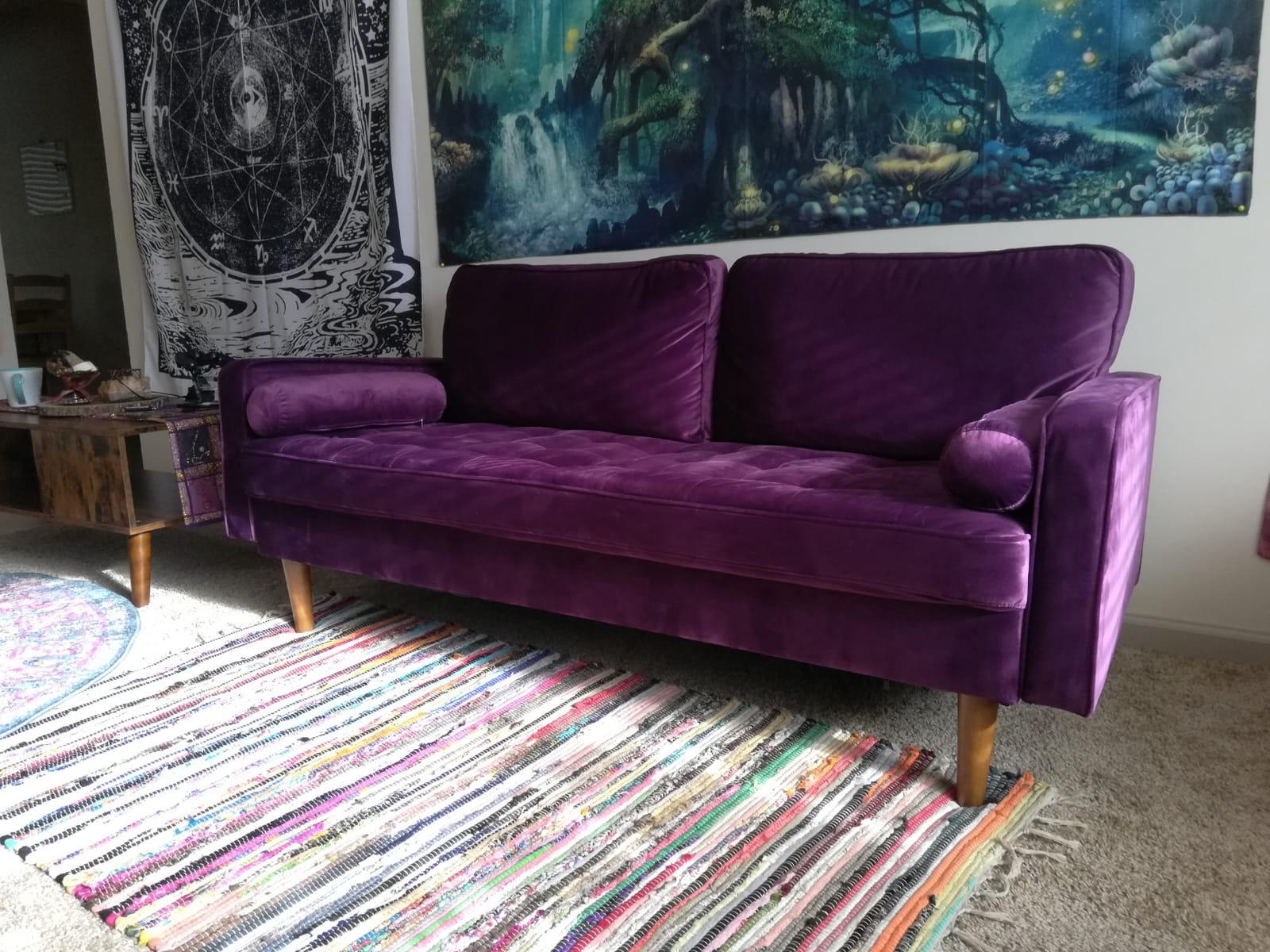 Container Furniture Direct Mid Century Modern Velvet Upholstered Tufted Living Room Sofa, 69.68