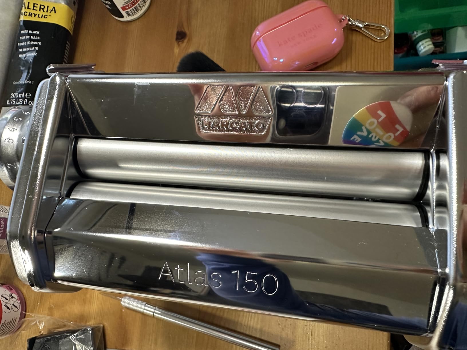 MARCATO Made in Italy Atlasmotor 110V Electric Pasta Machine, Chrome Steel. Set includes Atlas 150, handcrank, clamp, Pastadrive motor, and instruction manual customer photo 1