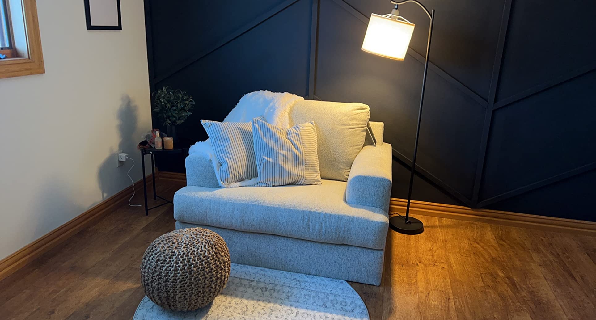 Signature Design by Ashley Soletren Oversized Chair and a Half, Stone - Plush 100% polyester chenille, High-resiliency foam, Sag-resistant platform foundation, 52-inch wide profile, Reading chair customer photo 1
