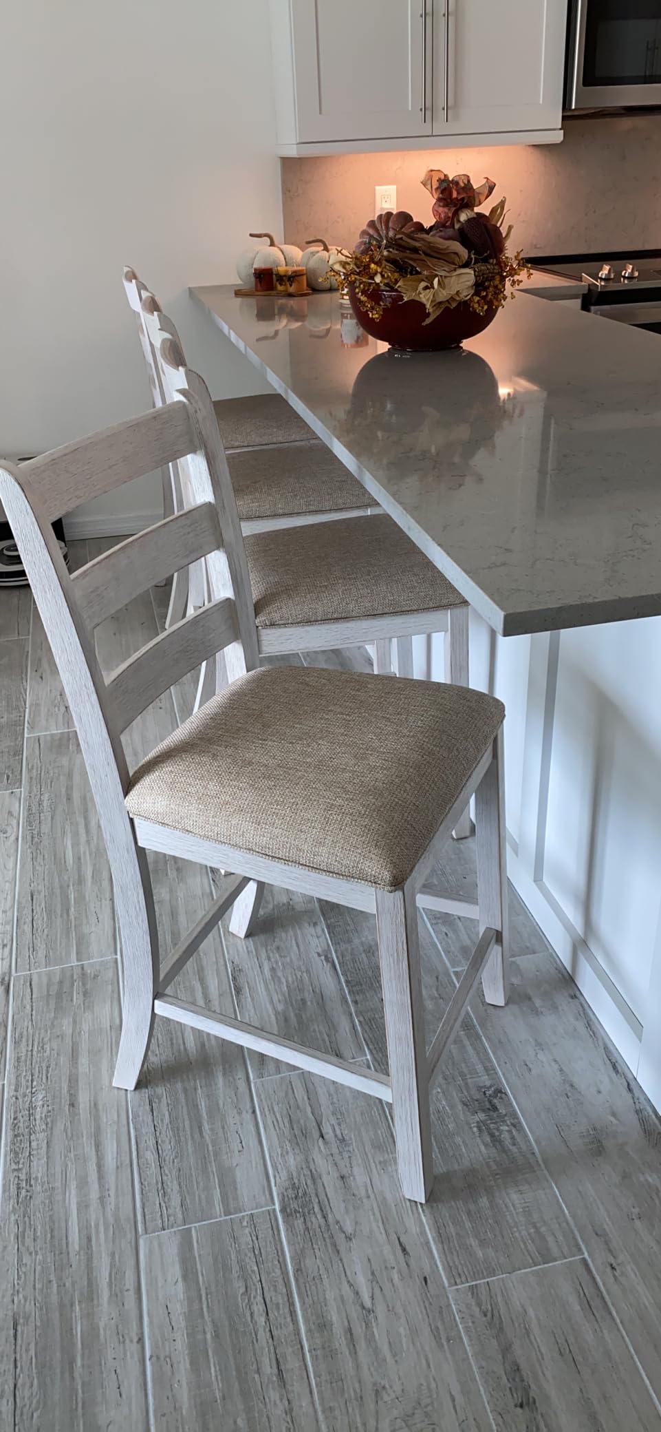 Signature Design by Ashley Counter Height Barstools, Set of 2, Farmhouse | 25-inch upholstered seat, Distressed solid and engineered wood frame, Modern farmhouse style, Skempton Series customer photo 2