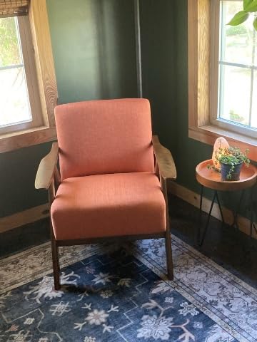 Lexicon Mid Century Modern Accent Chair with Solid Wood Frame in Walnut Finish, Upholstered Living Room Lounge Arm Chair, Thick and Comfy Innerspring Seat Cushion, Linen-Look Fabric, Orange customer photo 2