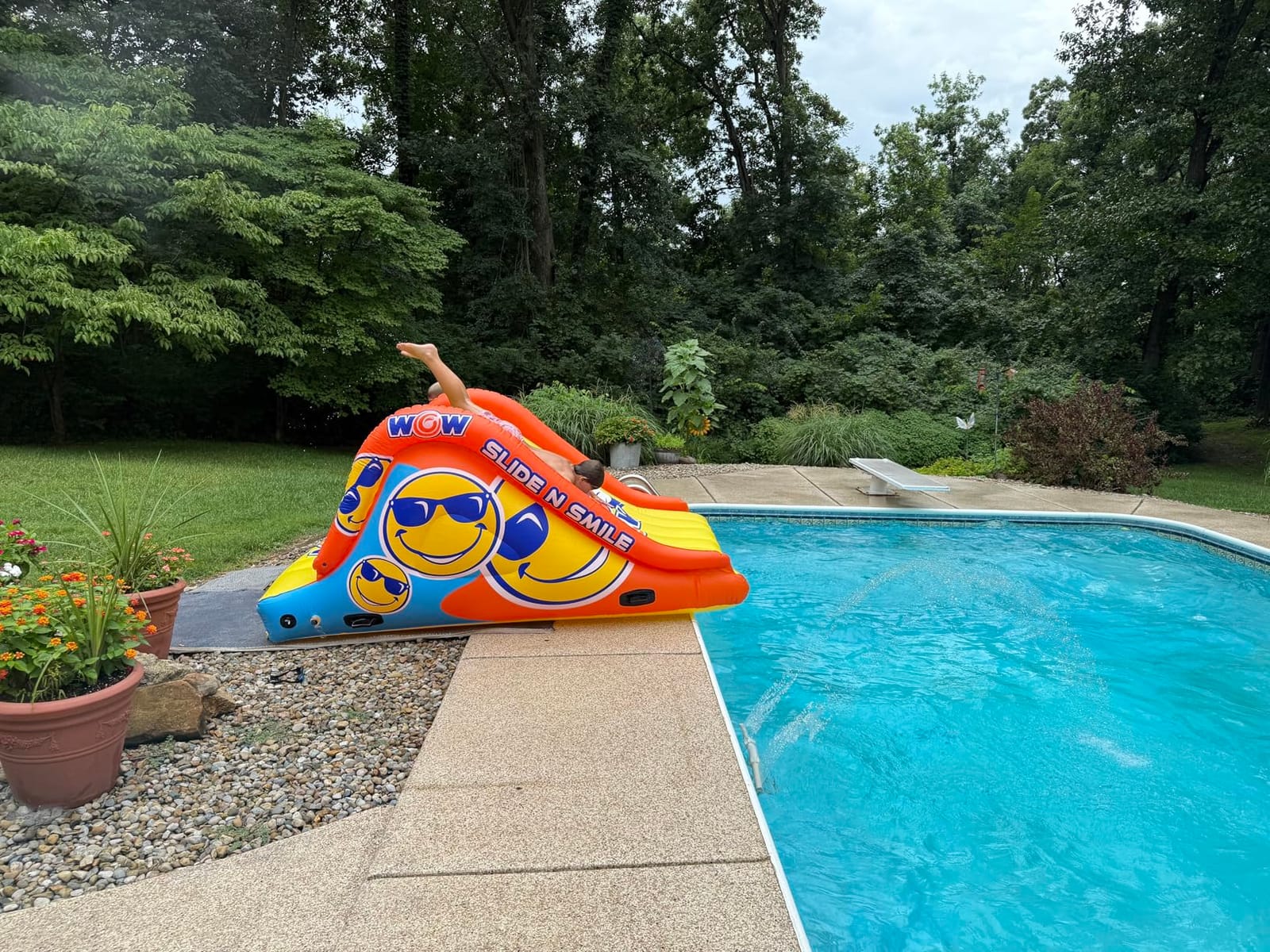 WOW Sports Giant Inflatable Floating Water Slide - 2 Lanes - 9 ft - Hi-Vis Graphics - Kids & Adults | Floats in the pool and locks to the wall customer photo 1