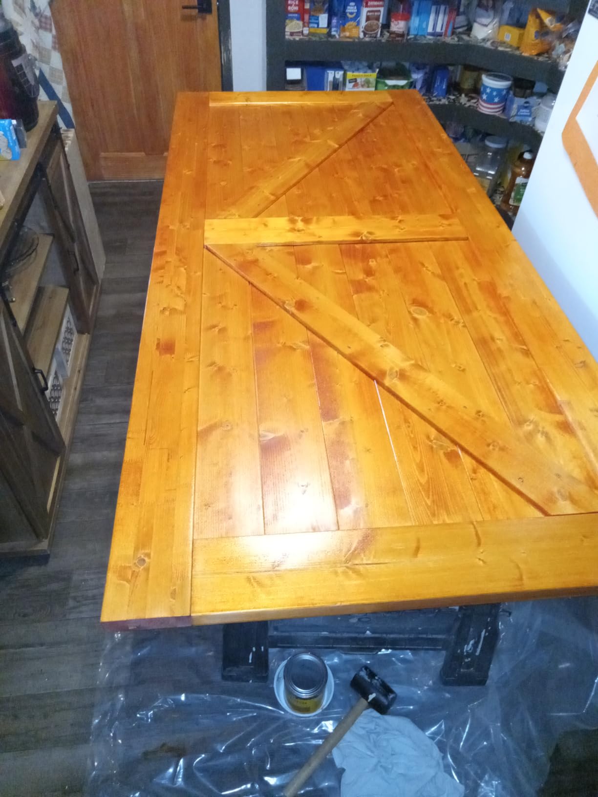 SmartStandard 36in x 84in Sliding Barn Wood Door Pre-Drilled Ready to Assemble, DIY Unfinished Solid Spruce Wood Panelled Slab, Interior Single Door Only, Natural, K-Frame (Fit 6FT-6.6FT Rail) customer photo 1