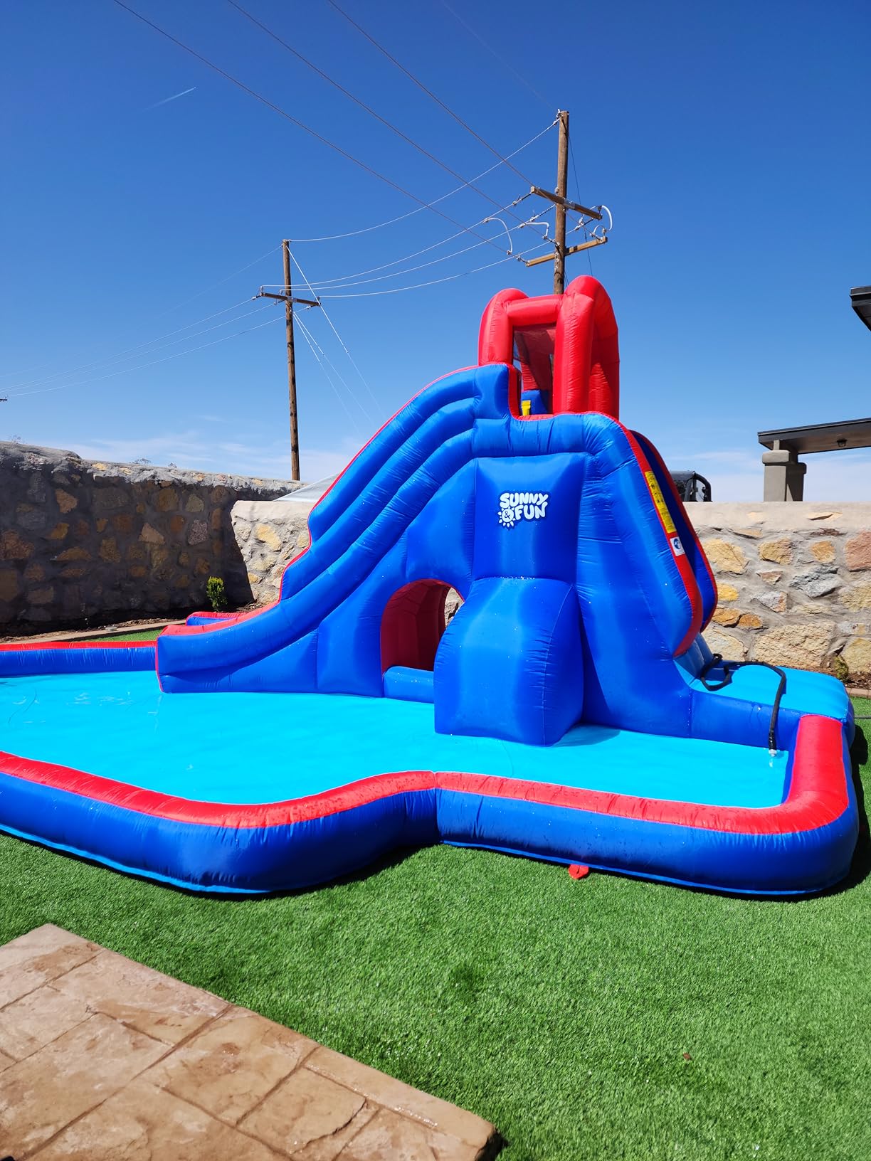 Sunny & Fun Deluxe Inflatable Water Slide Park with Climbing Wall & Tunnel, Heavy-Duty Oxford Blow-Up Water Park for Kids Backyard with Splash Pool, Air Blower & Carry Bag, Easy Setup customer photo 2