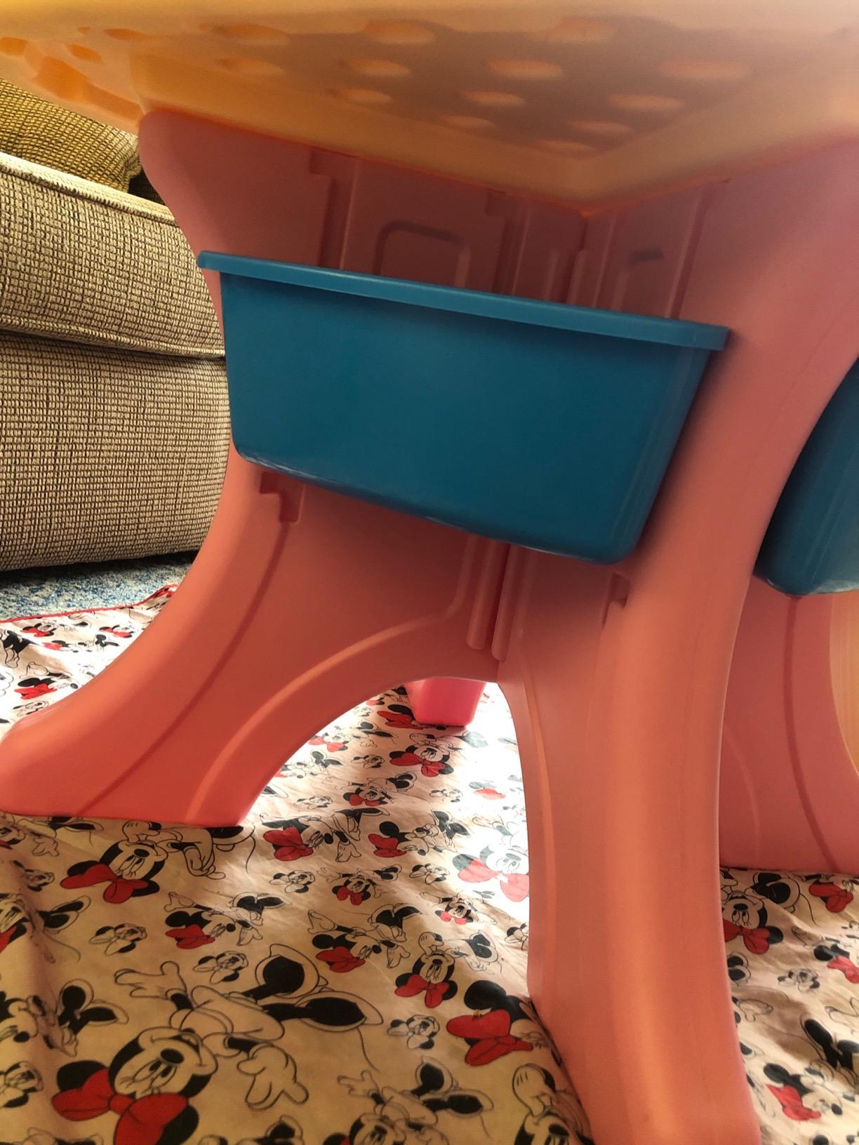 Costzon Kids Table and Chairs, 3 PCS Activity Desk Set w/ 4 Detachable Storage Bins for Indoor Outdoor Play Art Crafts Picnic Patio, Lightweight Toddler Table and Chair Set (Coffee & Blue) customer photo 2