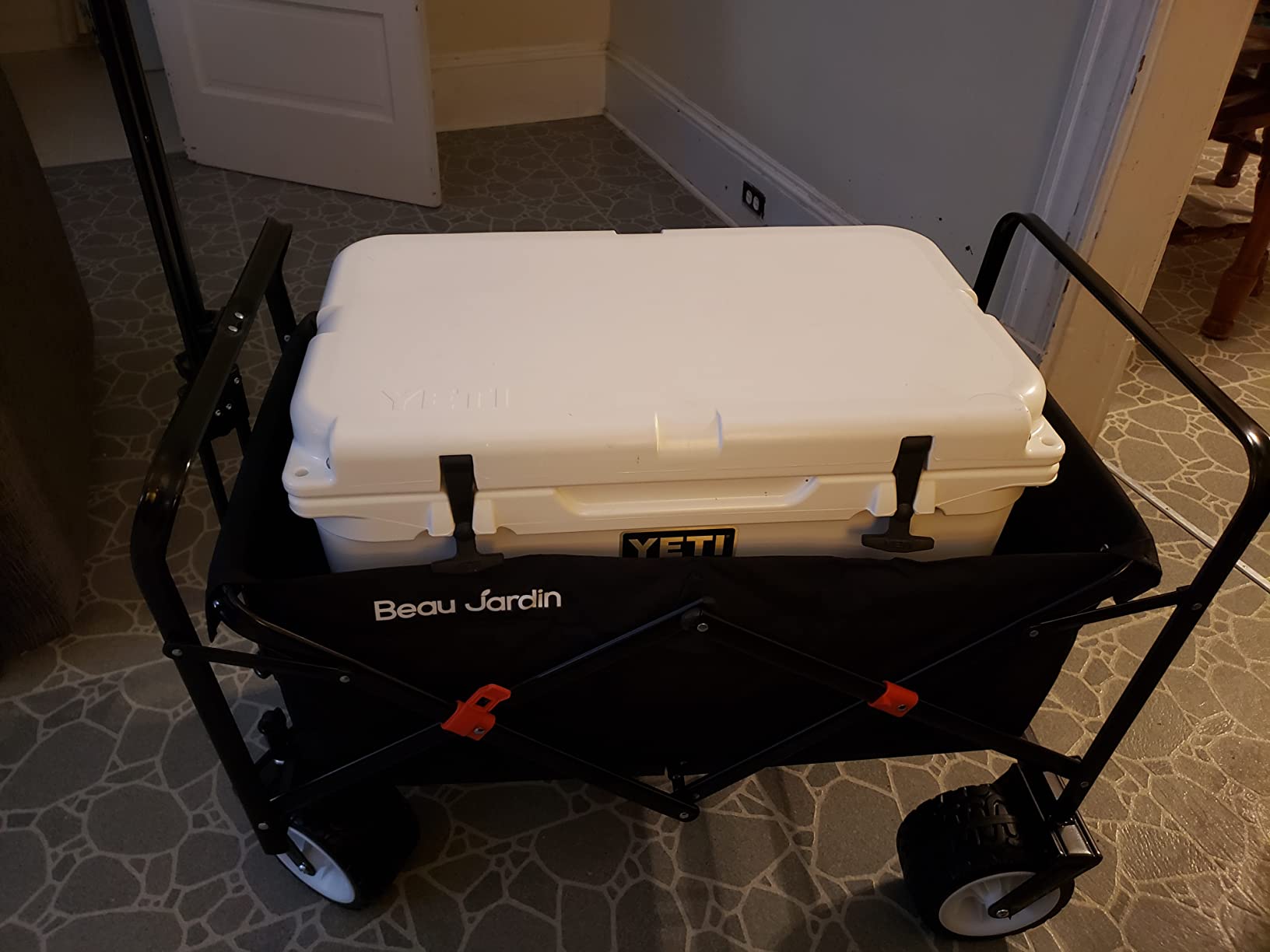BEAU JARDIN Folding Push & Pull Beach Wagon 500 lbs Collapsible Foldable Wagons with Push Handle All Terrain Wheels Grocery Utility Camping Skiing Ice Fishing Sports Garden Wagon Cart Blue customer photo 1