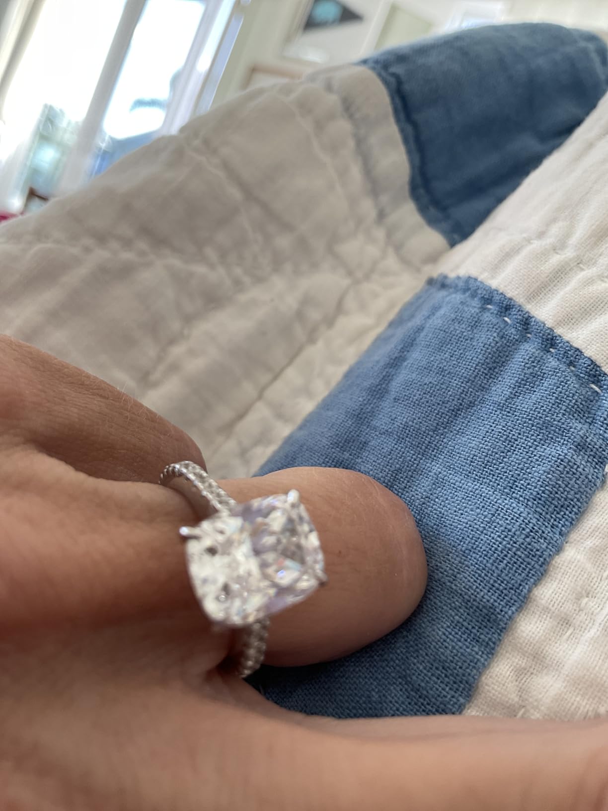 Bo.Dream Cushion Cut Cubic Zirconia CZ Platinum Plated Sterling Silver Engagement Rings customer photo 2