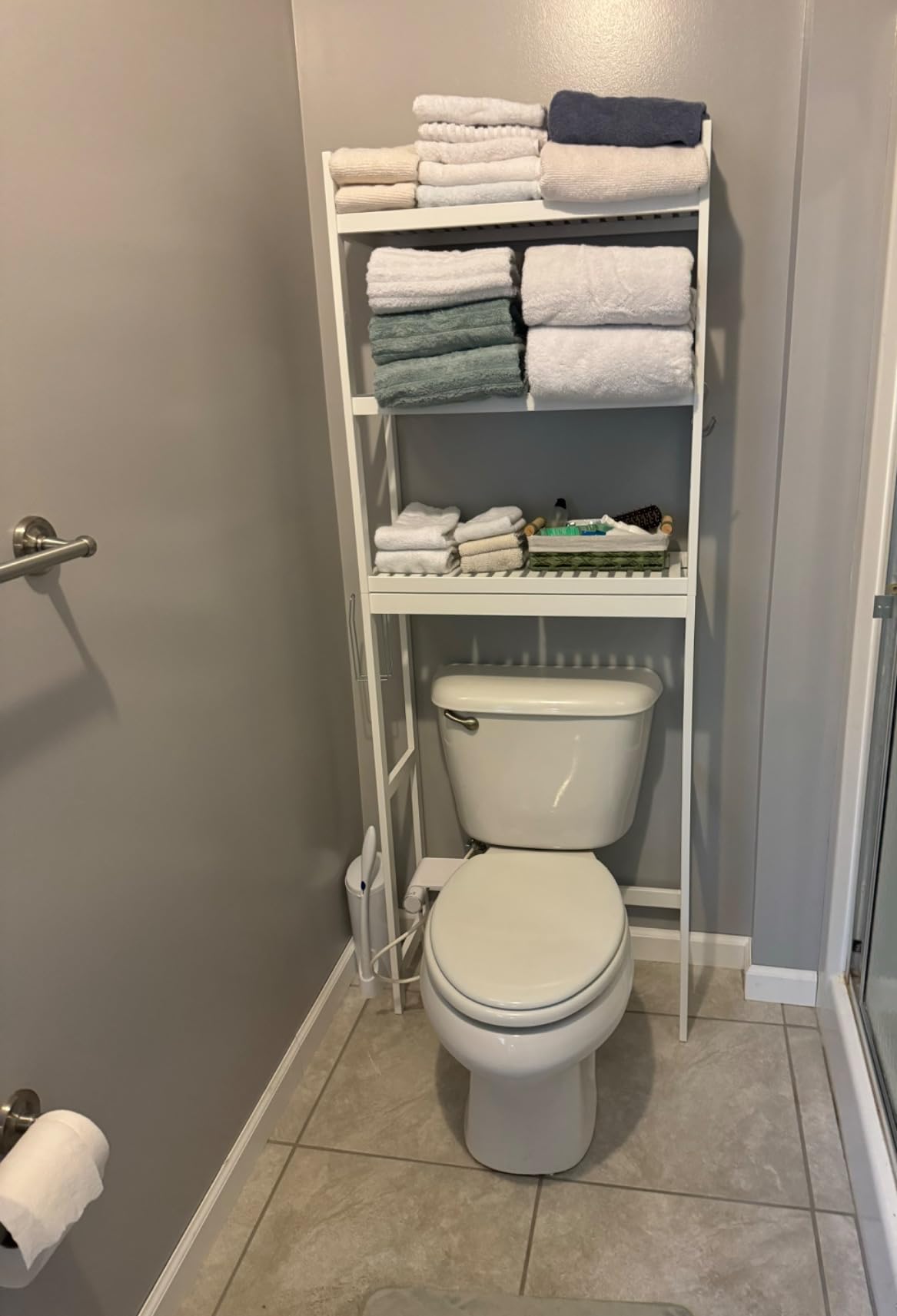 SONGMICS Over The Toilet Storage, 3-Tier Over Toilet Bathroom Organizer with Adjustable Shelf, Bamboo customer photo 1