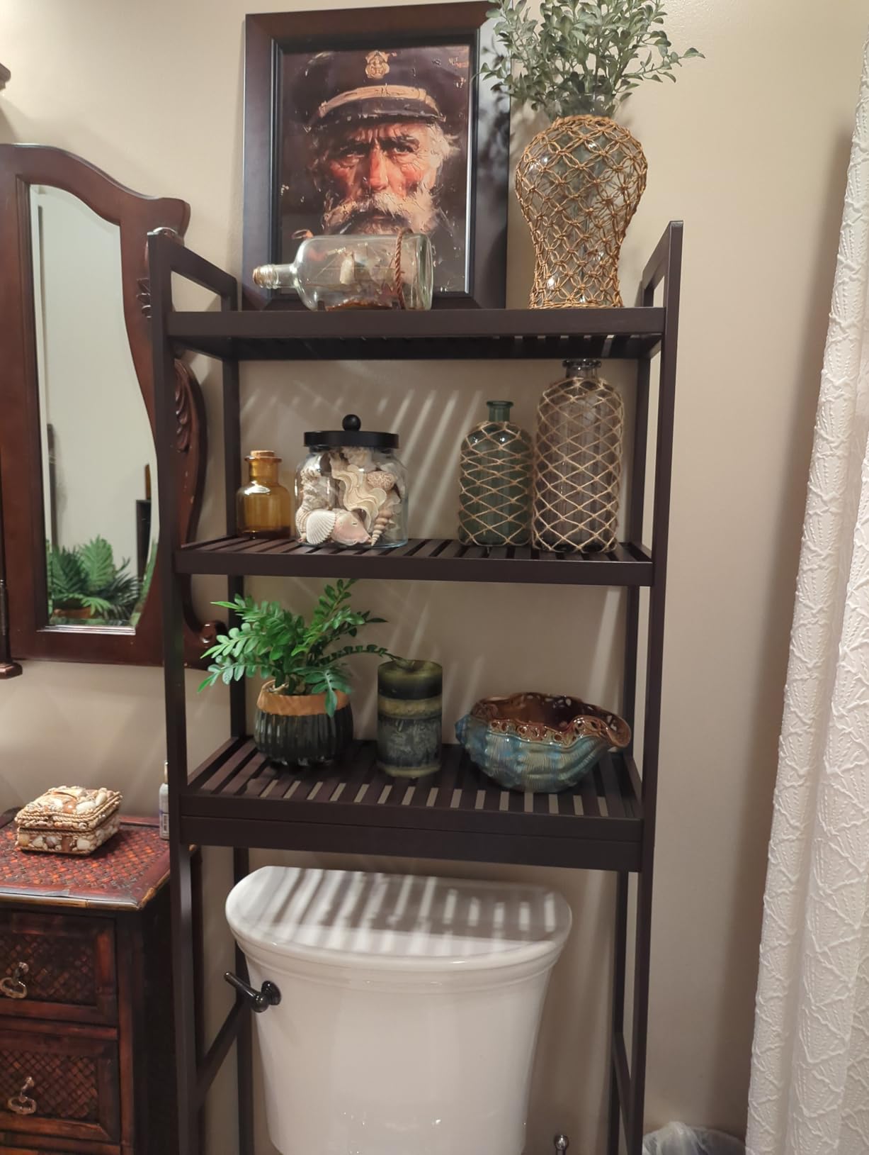 SONGMICS Over The Toilet Storage, 3-Tier Over Toilet Bathroom Organizer with Adjustable Shelf, Bamboo customer photo 2