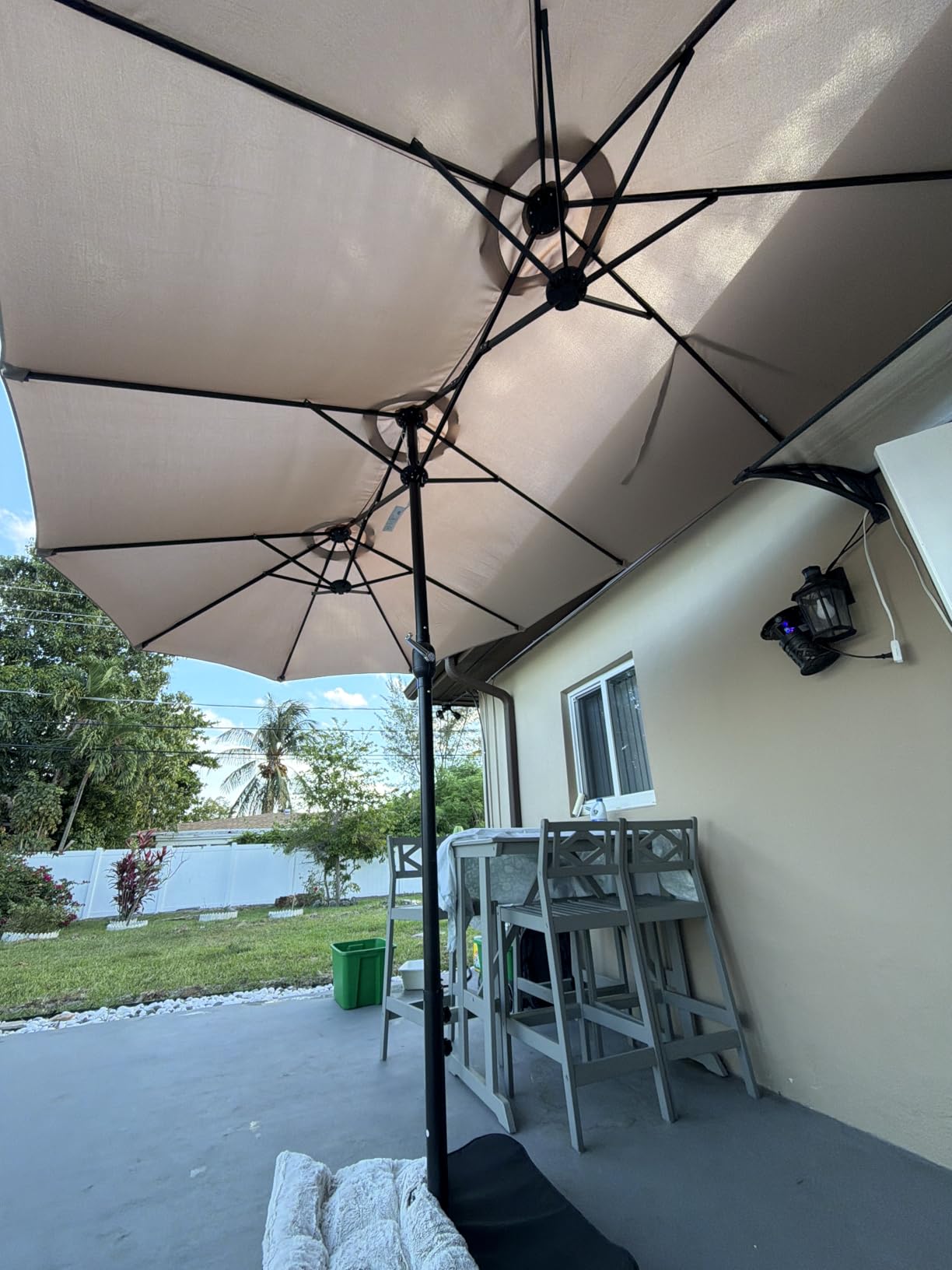 PHI VILLA 15ft Large Outdoor Patio Umbrella with Base Included, Beige | Big Rectangle/Rectangular Market Table Umbrellas w/Stand, Double-Sided Giant Triple Head for Poolside Backyard, UV Resistant customer photo 2
