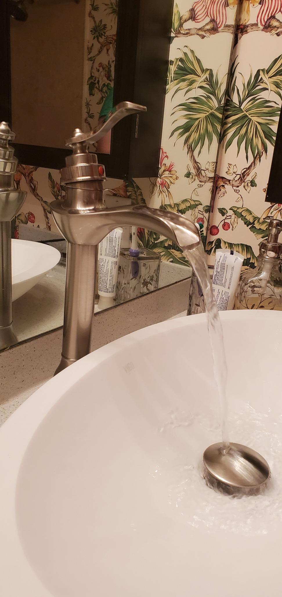 BWE Vessel Sink Faucet Waterfall Brushed Nickel with Pop Up Drain Assembly and Supply Hose Single-Handle Single Hole Bathroom Faucet Lavatory Mixer Tap Tall Body customer photo 2