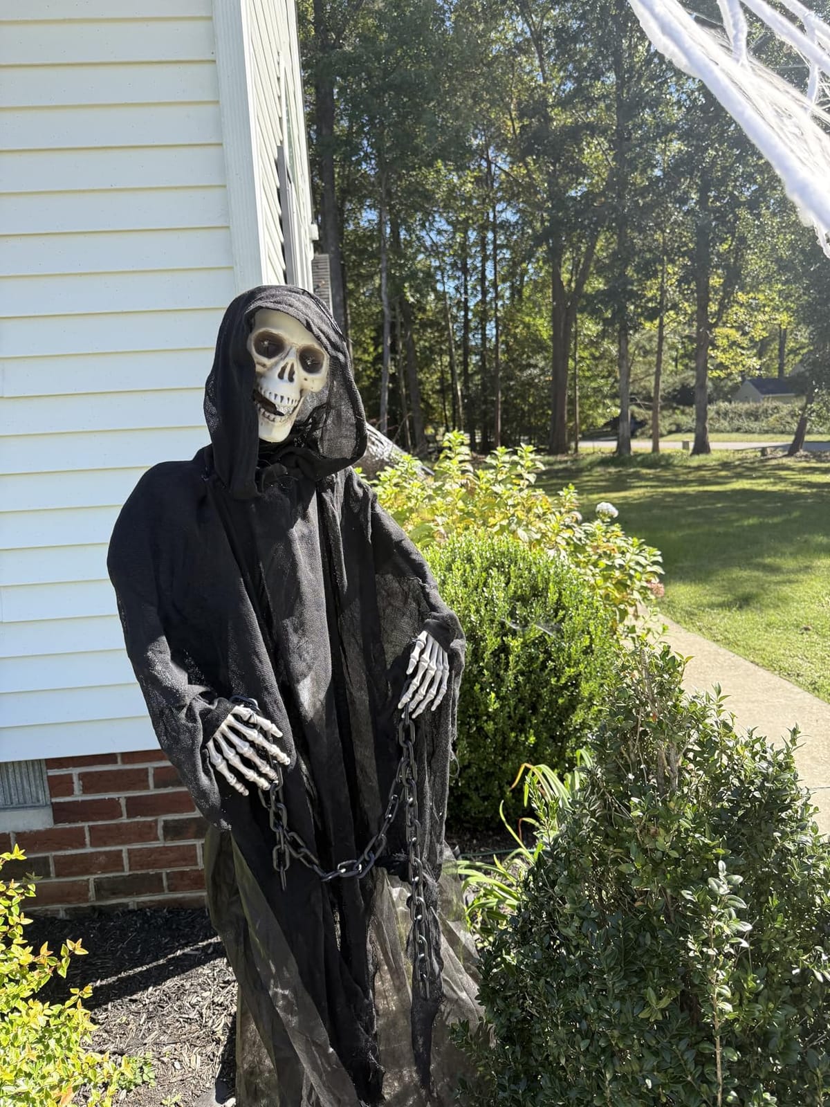 Haunted Hill Farm Life-Size Scary Grim Reaper with Chain, Halloween Animatronic with Touch Activated Lights and Sounds, Battery Operated Indoor or Covered Outdoor Halloween Decorations, Halloween Prop customer photo 2
