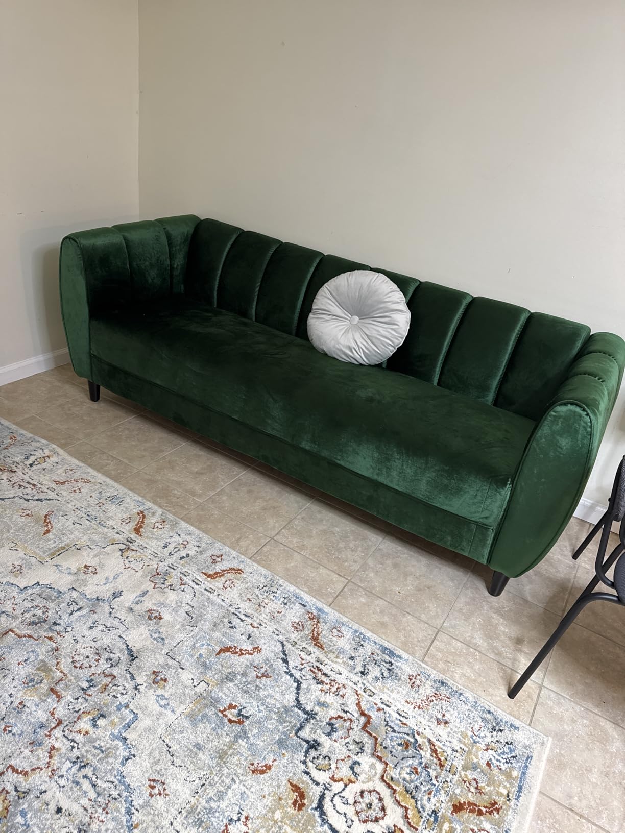 Christopher Knight Home Miranda Velvet 3 Seater Sofa, Emerald, Dark Brown customer photo 2