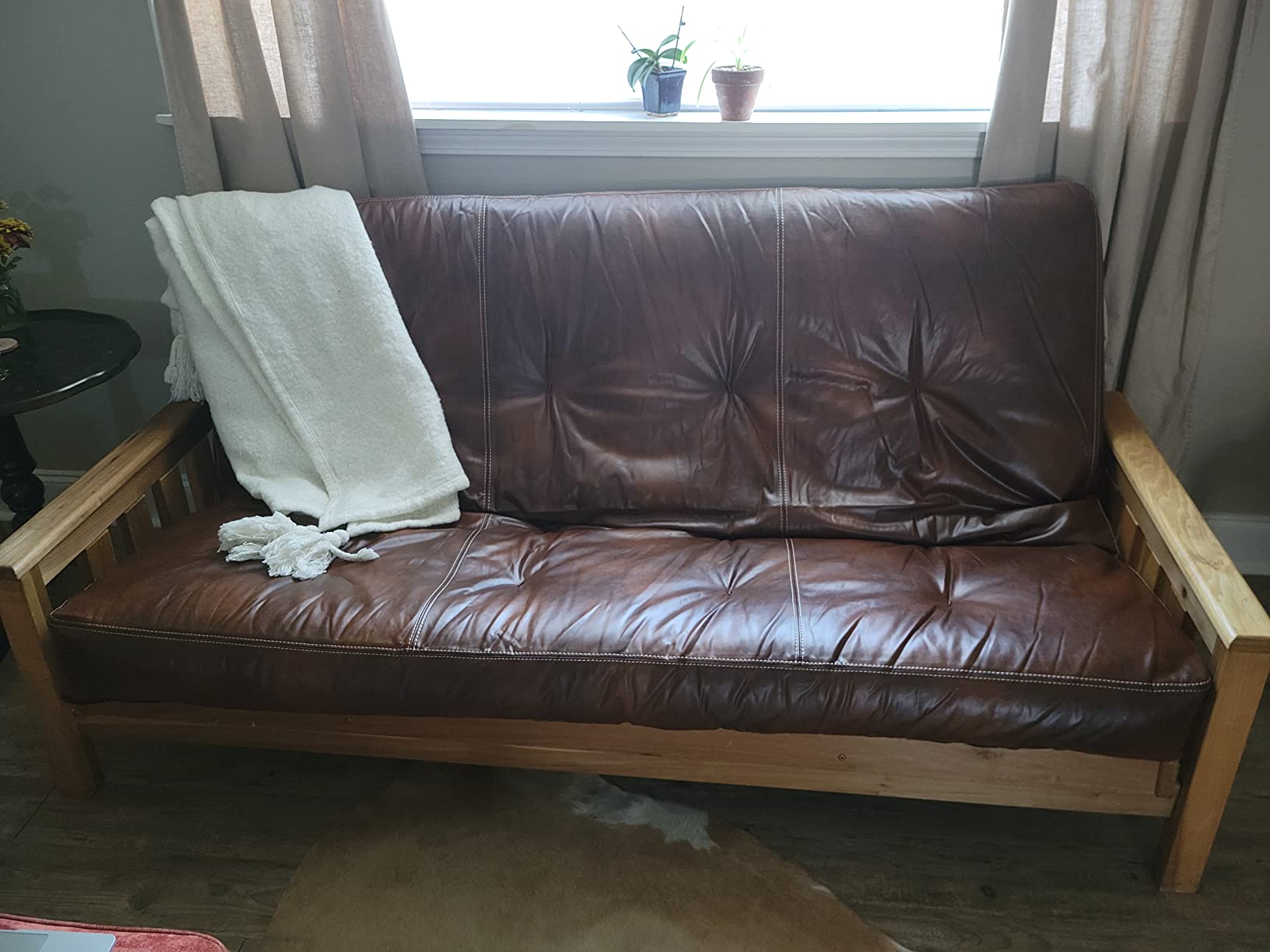 Kodiak Furniture 75 inch Traditional Polyester & Leather No-Flip Futon Mattress with Decorative Tuft, Coil-Hinged Innerspring, Brown (Frame Not Included) customer photo 2