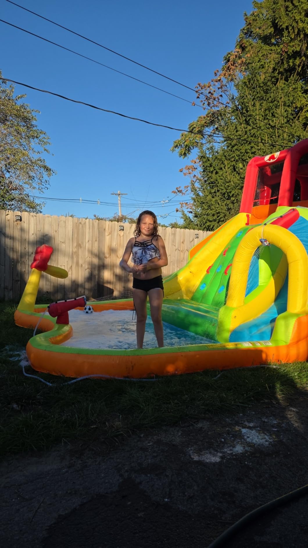 WELLFUNTIME Inflatable Water Double Slides Park, Bounce House with Arched Water Gun Spray, Jumping Castle with Air Blower customer photo 1