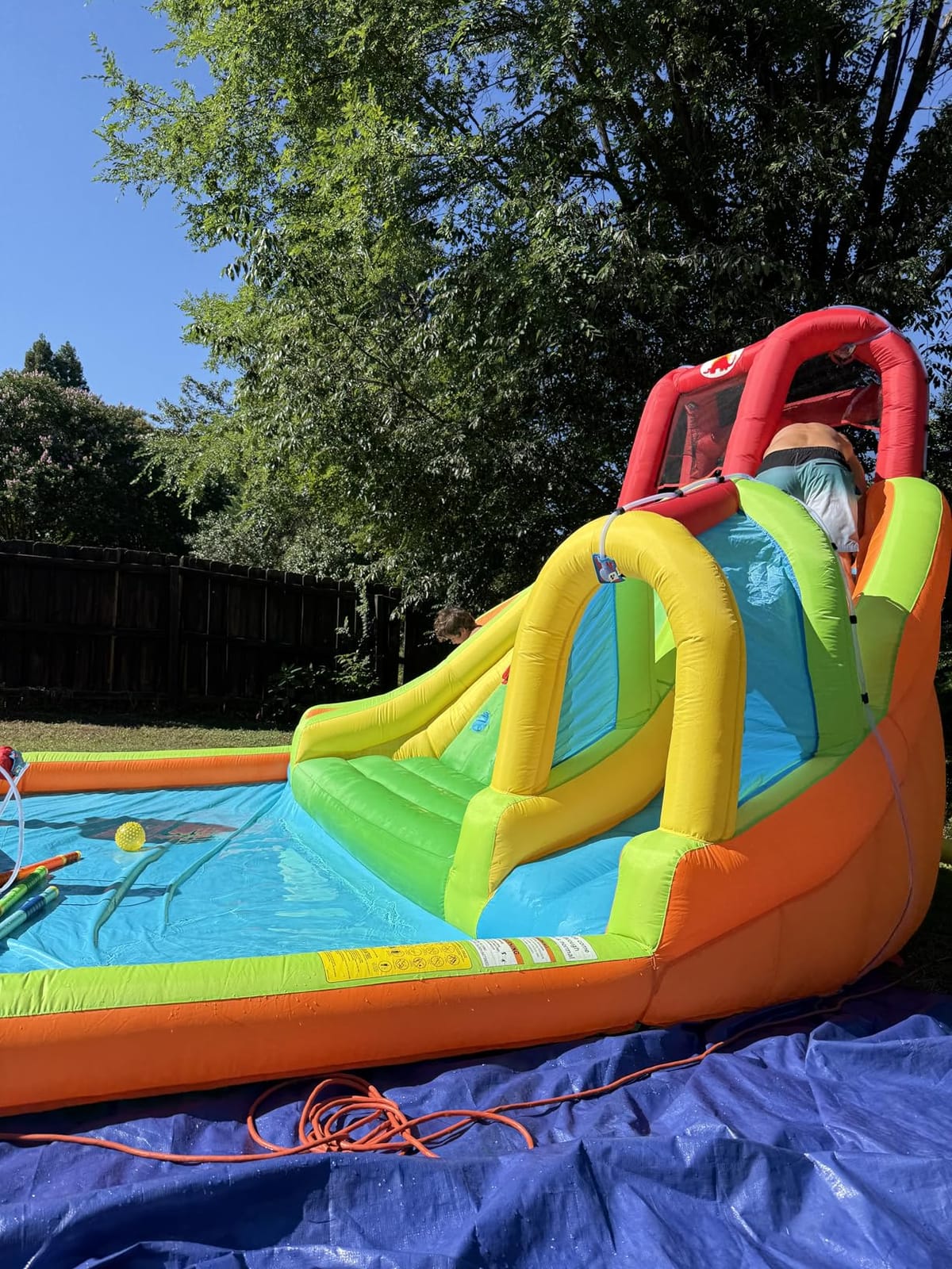 WELLFUNTIME Inflatable Water Double Slides Park, Bounce House with Arched Water Gun Spray, Jumping Castle with Air Blower customer photo 2