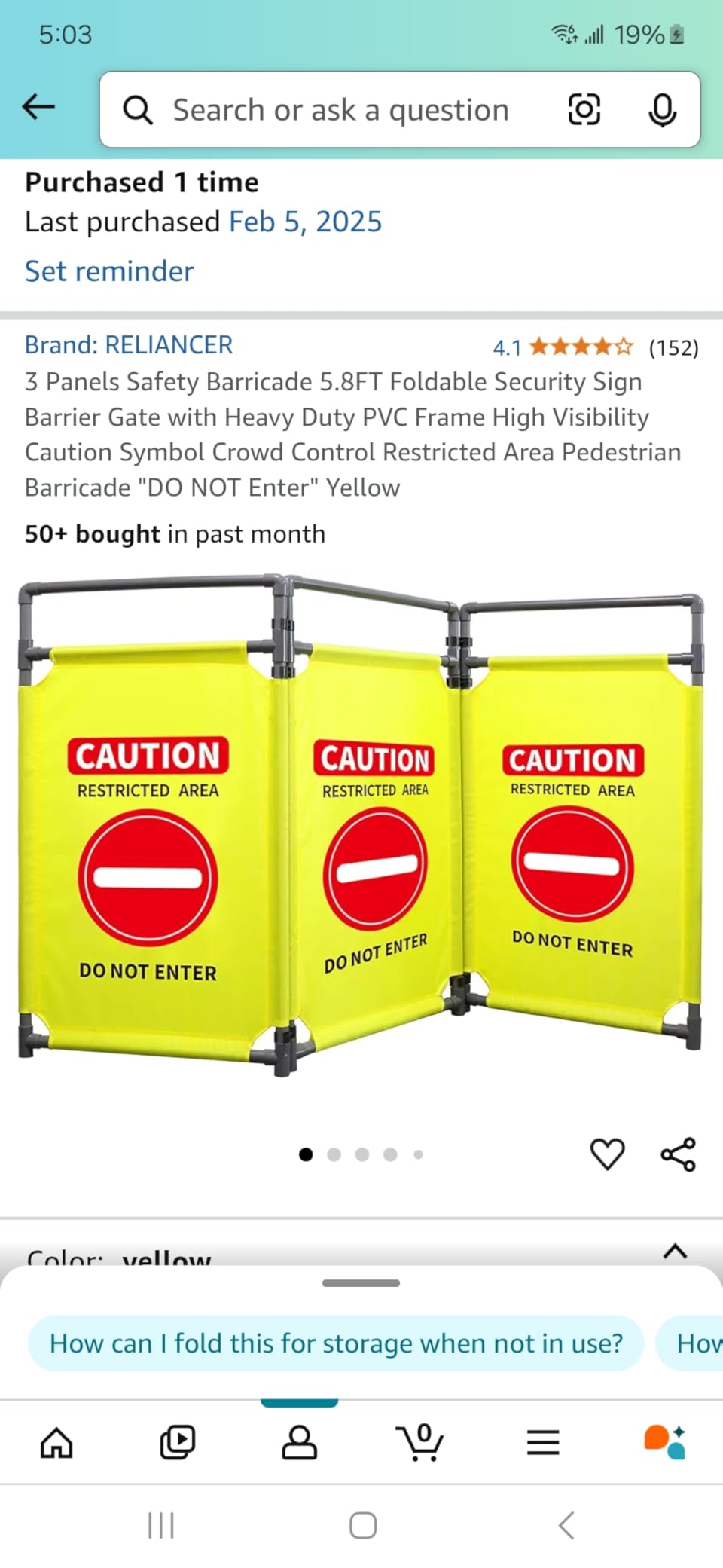 RELIANCER 3-Panel Safety Barricade, 5.8FT Foldable Security Sign Barrier Gate customer photo 2