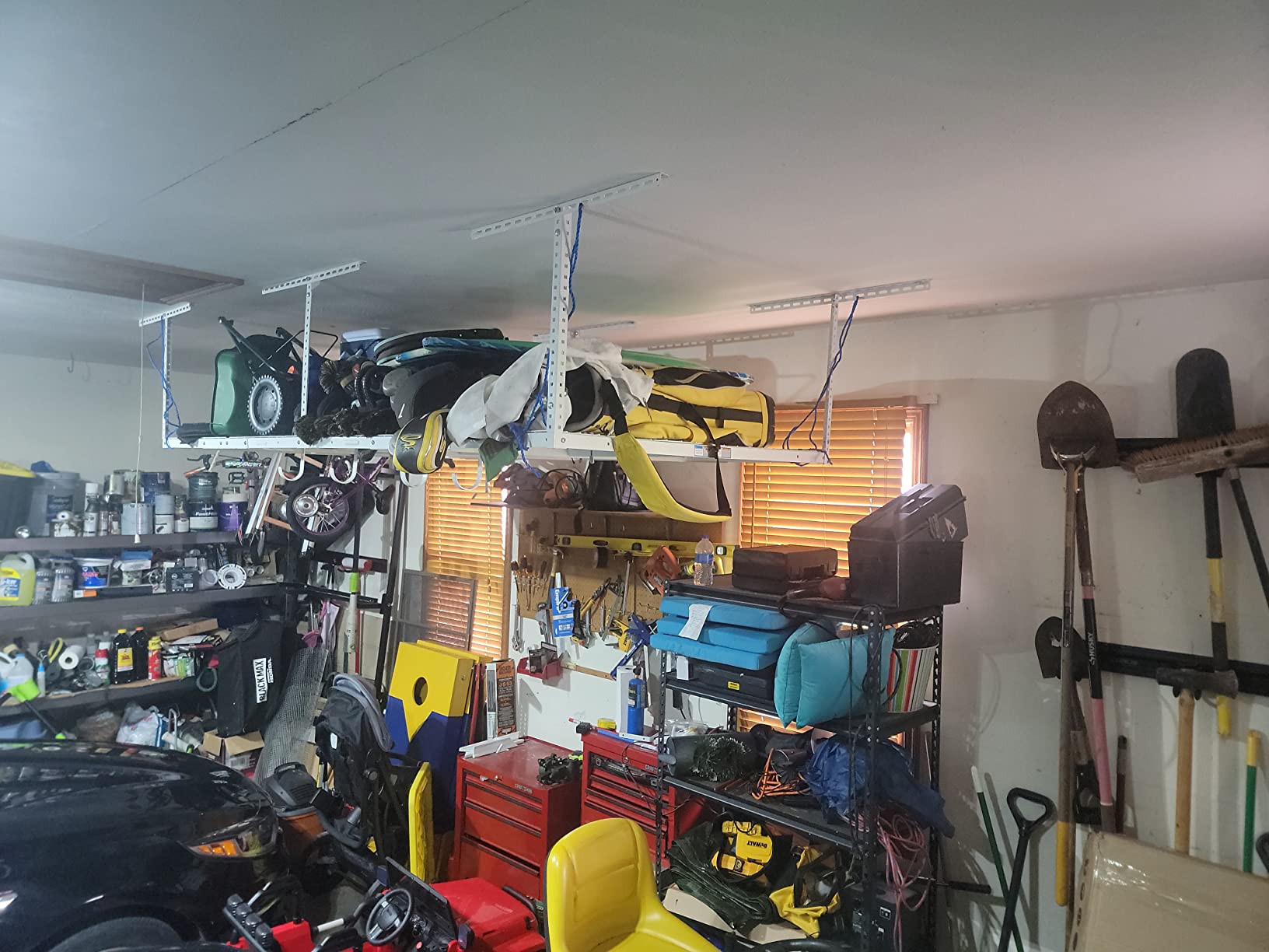 FLEXIMOUNTS 4x8 Overhead Garage Storage Rack with Hooks, Black | 6 Hooks included, 750 lb Capacity, 22-40 inch Adjustable height, Heavy-duty steel, Garage organization, Classic Series customer photo 1