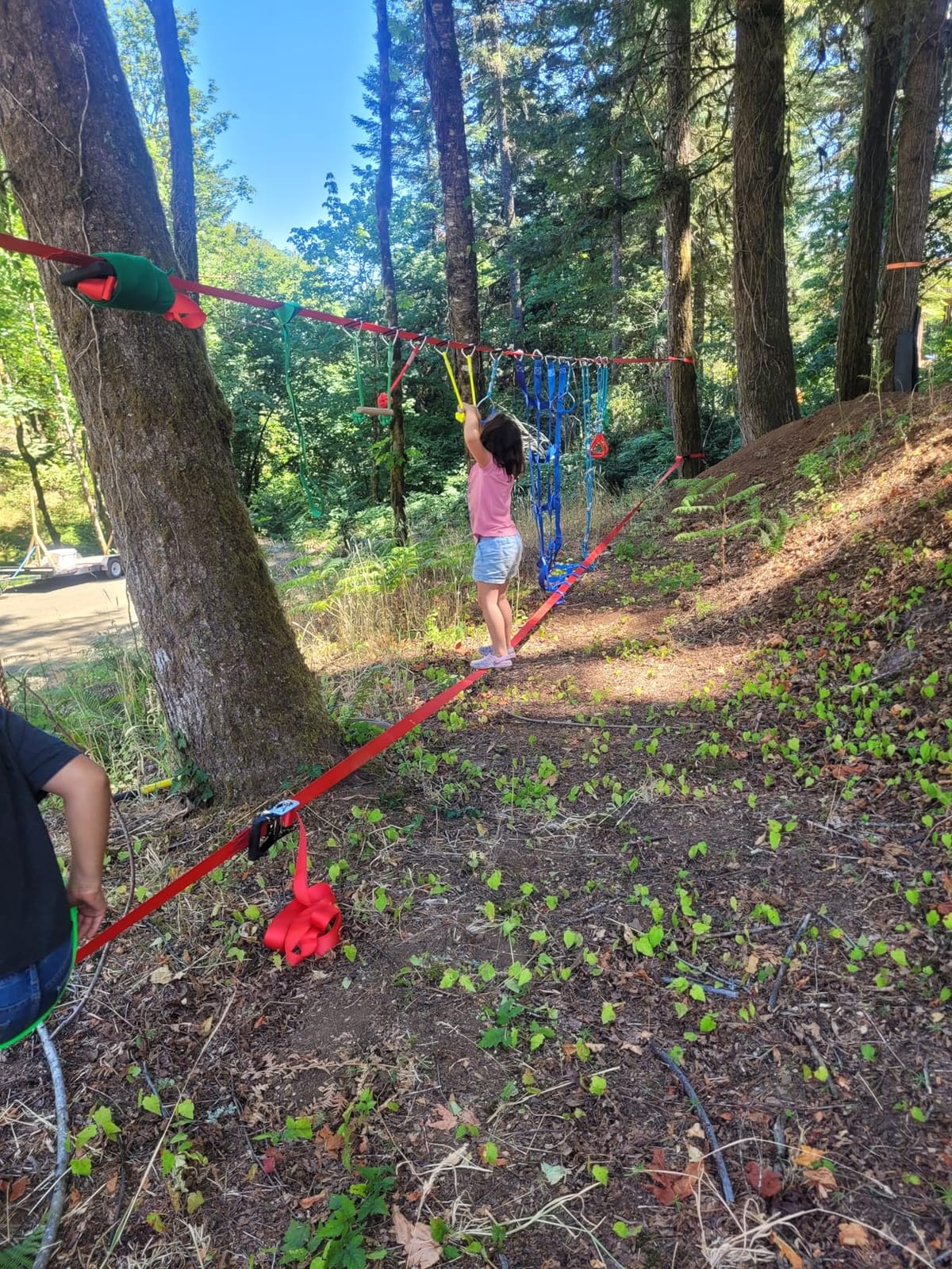 Ninja Warrior Obstacle Course for Kids Backyard - 2×50ft Slackline Kit with 10 Most Complete Accessories for Boys & Girls, Swing, Rope Ladder, Gymnastic Ring, Climbing Net, Arm Trainer and Monkey Fist customer photo 2