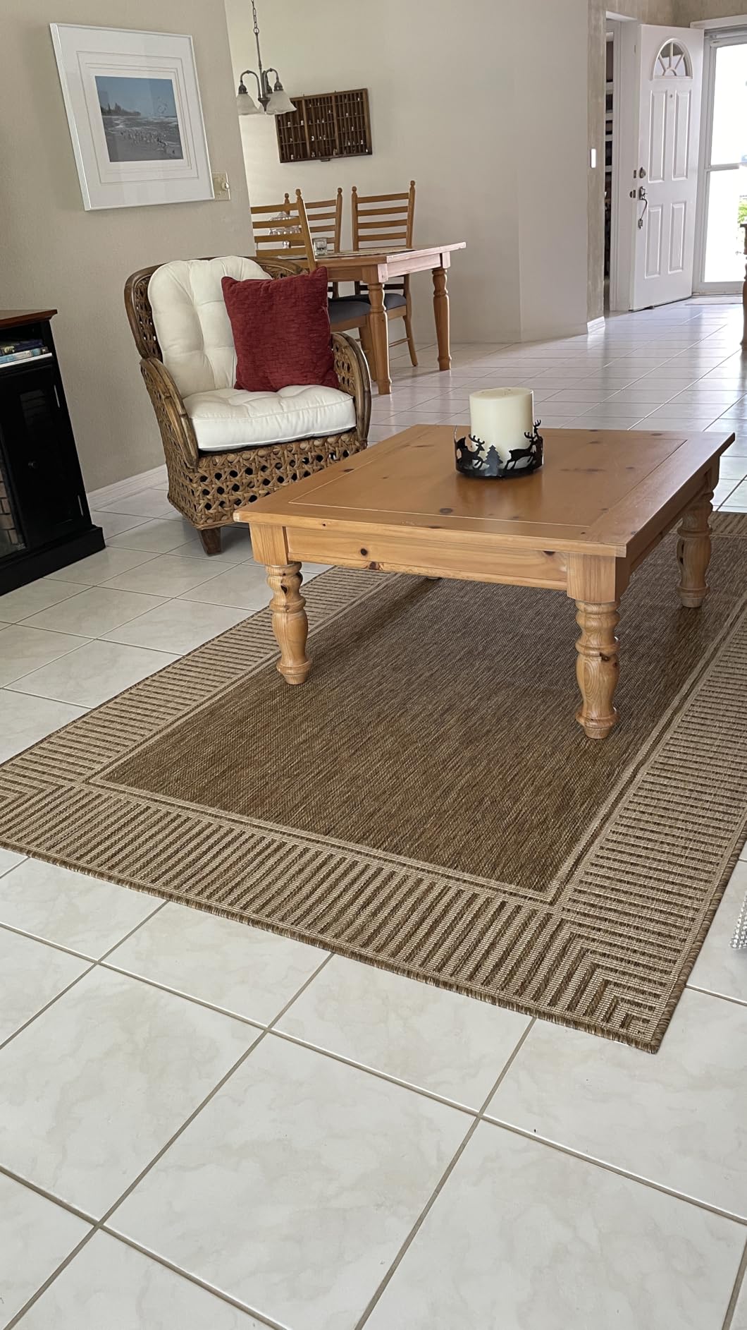 nuLOOM 5' x 8' Outdoor Area Rug, Casual Design With Striped Border, Stain Resistant, Highly Durable, For Patio, Balcony, Bedroom, Living Room, Dining Room, Bathroom, Light Brown customer photo 2