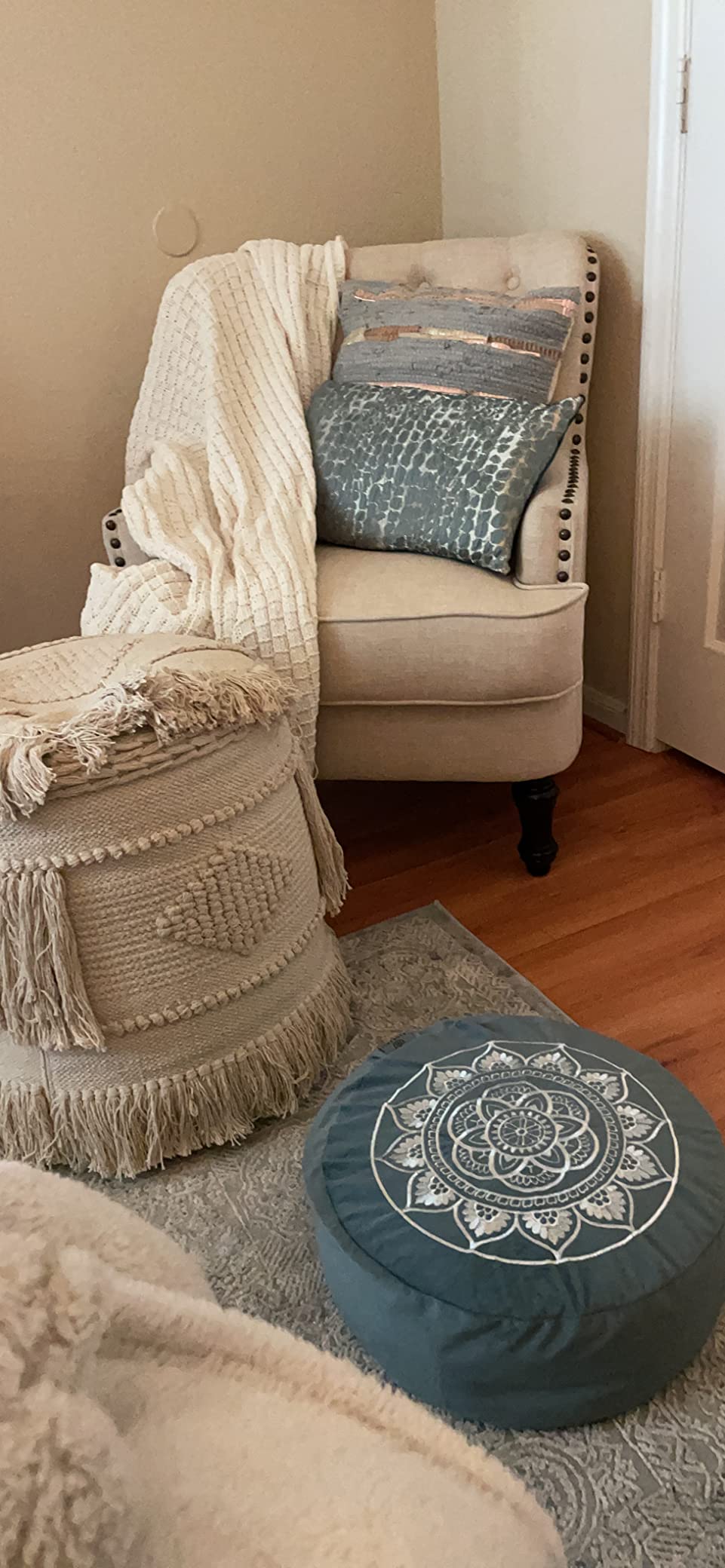 Florensi Meditation Cushion Velvet Floor Pillow with Buckwheat Fill | Buckwheat-filled meditation cushion with soft velvet cover for supportive seating during meditation and yoga customer photo 2