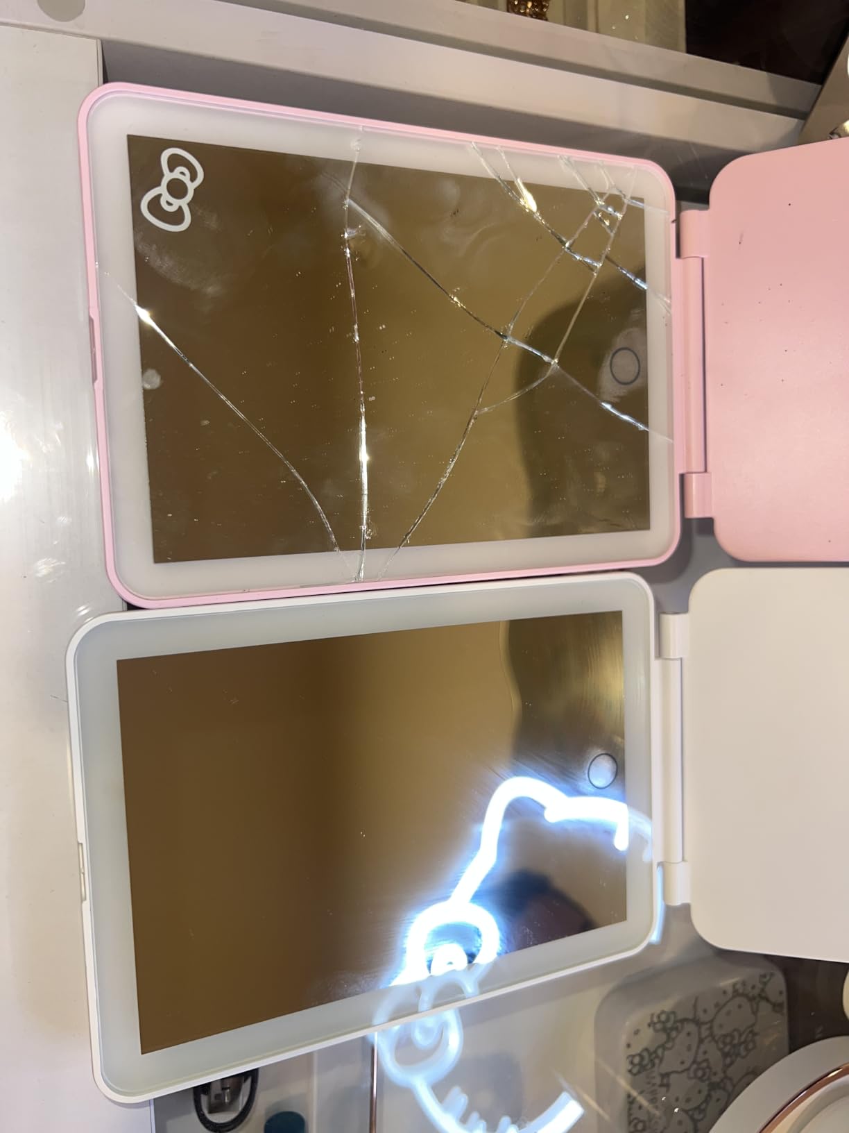 FUNTOUCH Rechargeable Travel Makeup Mirror with 72 LED Lights | Portable Lighted Beauty Mirror, 3 Color Lighting, Dimmable Touch Screen, Tabletop LED Folding Cosmetic Vanity Mirror customer photo 1