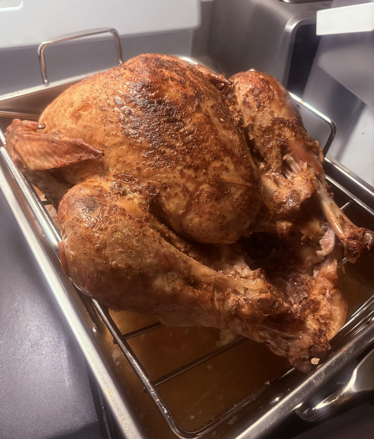 E-far Roasting Pan, 16 x 11.5 Inch Stainless Steel Turkey Roaster with V-shaped & Flat Rack, Non-toxic & Heavy Duty Deep Broiling Pan customer photo 1