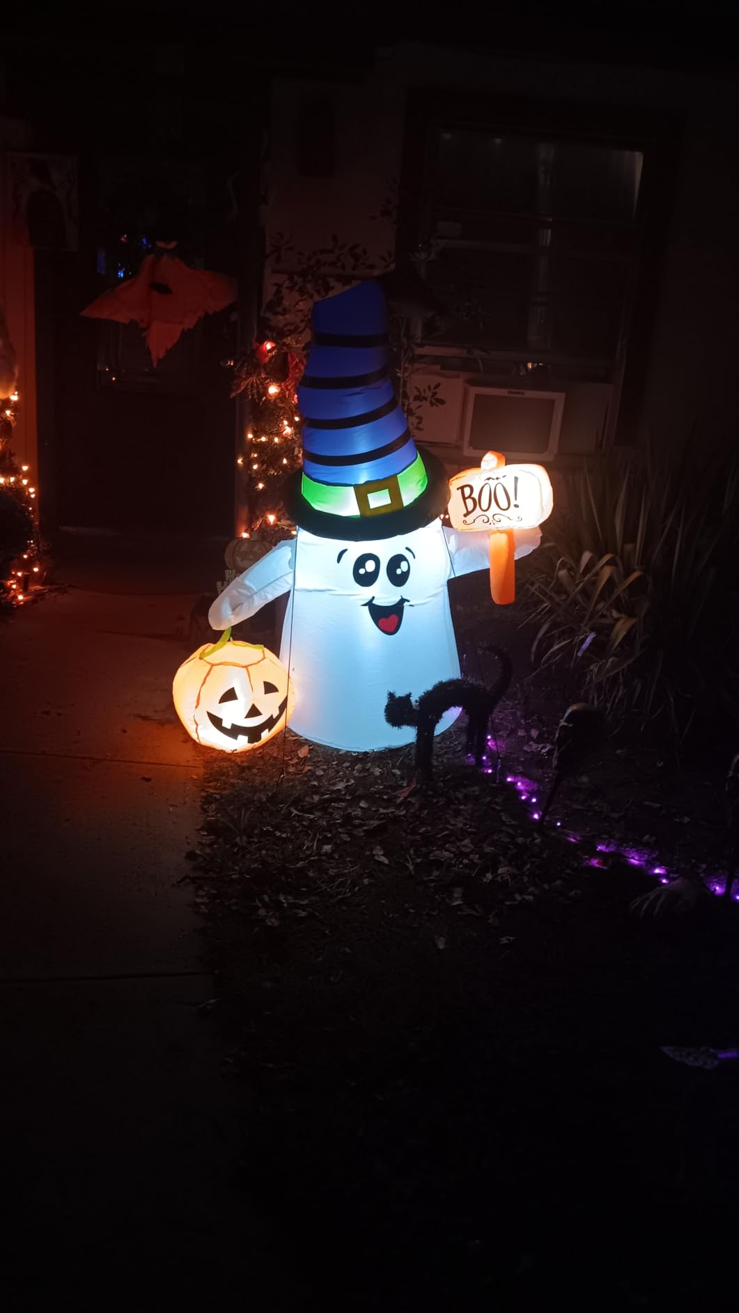 GOOSH 5 FT Halloween Inflatables Ghost Outdoor Decorations Blow Up Yard Cute Wizard Ghost with Pumpkin with Built-in LEDs for Garden Lawn Indoor Party Holiday Decor customer photo 1