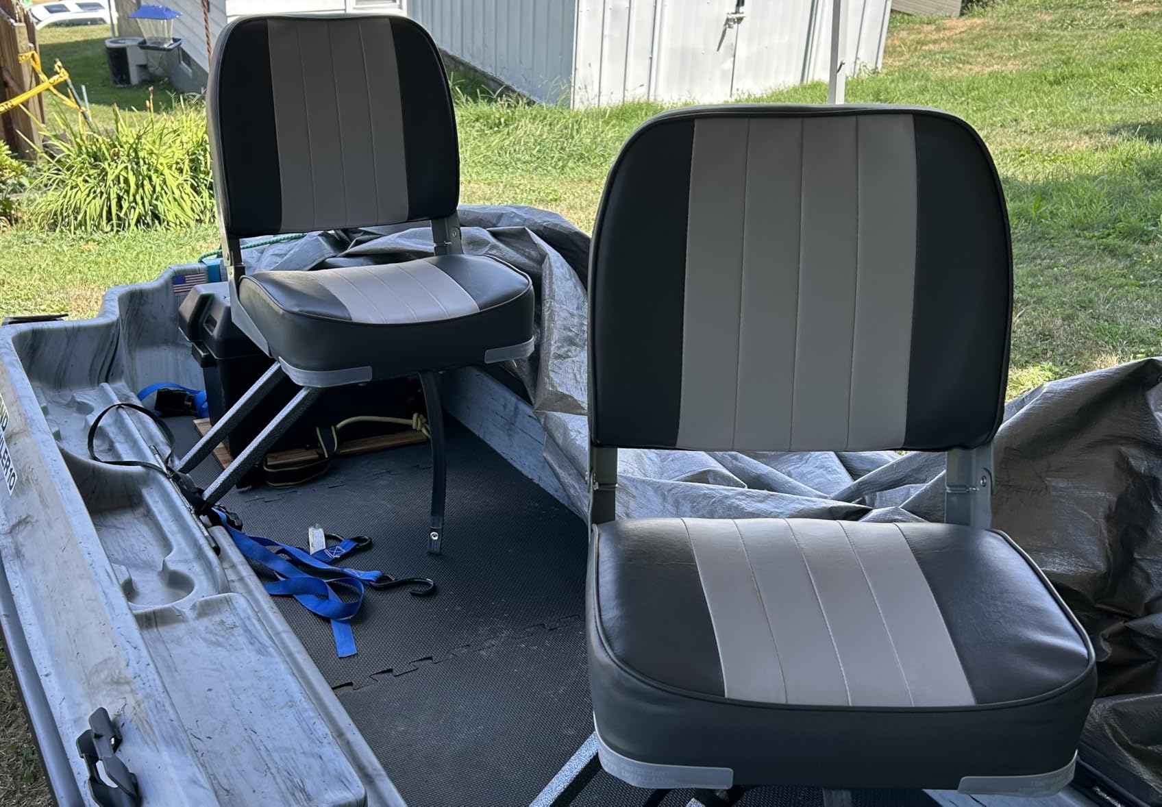 Leader Accessories Low Back Folding Fishing Marine Boat Seats 2 Pack | Boat Chairs With Thick Cushion, Aluminum Hinge, Use universal 5