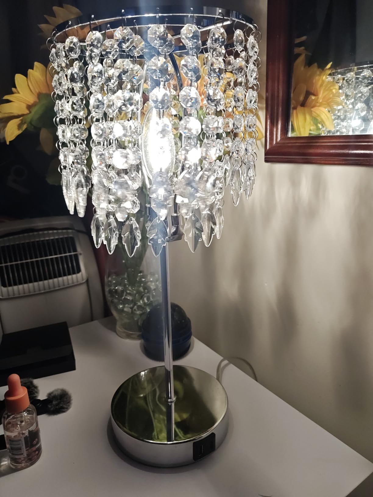 Crystal Table Lamp Set of 2 Touch Control, Crystal Lamps with USB Ports Elegant Shade Bedside Lamp Silver, Dimmable Touch Table Lamp for Nightstand Bedroom Living Room, 4W LED Bulb Included customer photo 2