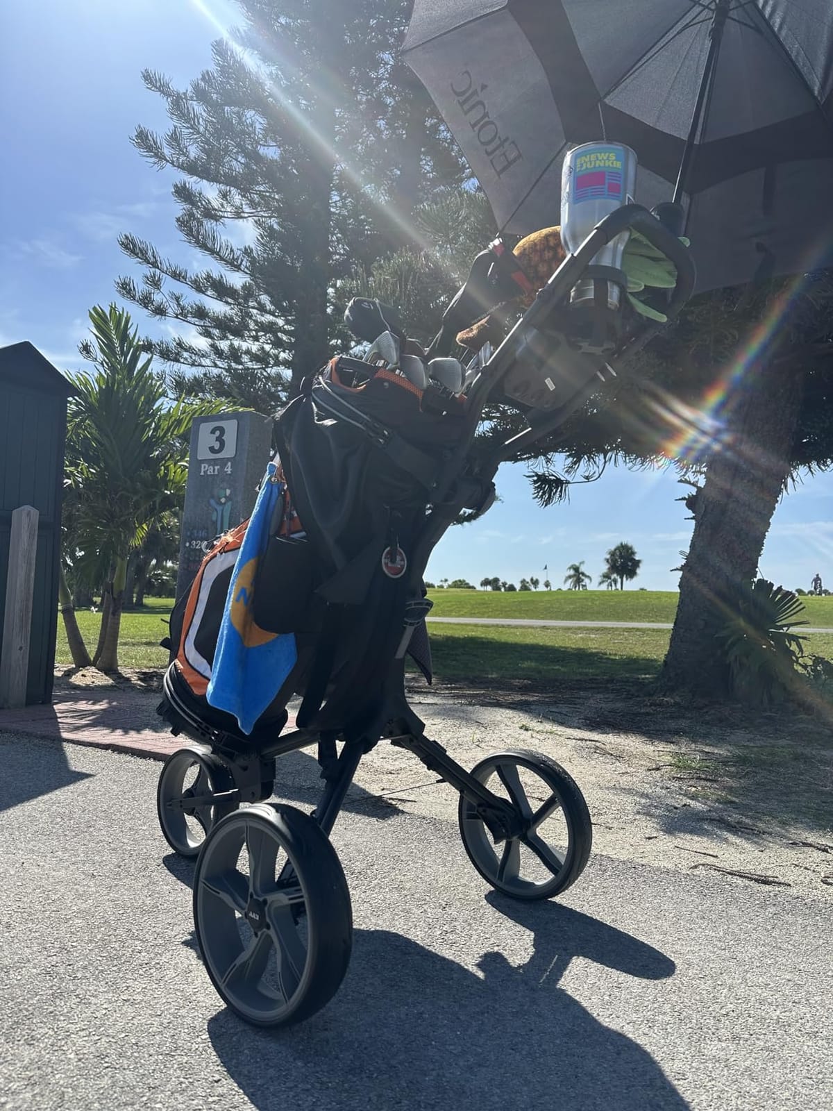 KVV 3 Wheel Foldable/Collapsible Golf Push Cart Ultra Lightweight Smallest Folding Size, New-Version Scorecard Holder Umbrella Holder Included customer photo 2