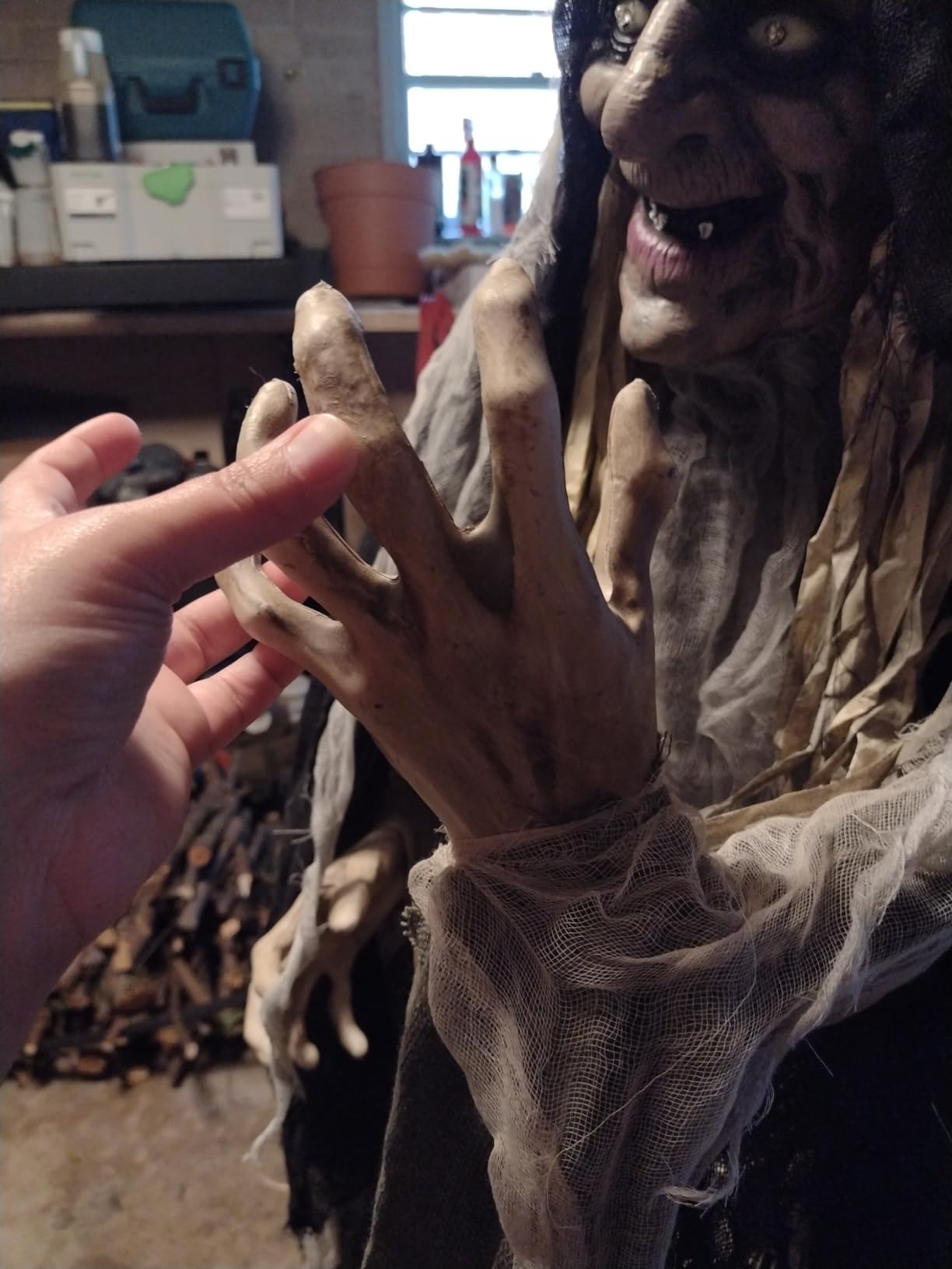 Haunted Hill Farm Life-Size Scary Poseable Talking Witch, Halloween Animatronic with Touch Activated Lights and Sound, Battery Operated customer photo 2