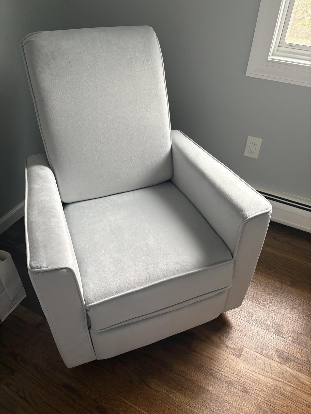Evolur Raleigh Upholstered Manual Glider Recliner- Rocking & 360° Swivel with Smooth Glide - Greenguard Gold & FSC Certified - Modern Nursery and Living Room Chair in Light Grey customer photo 2