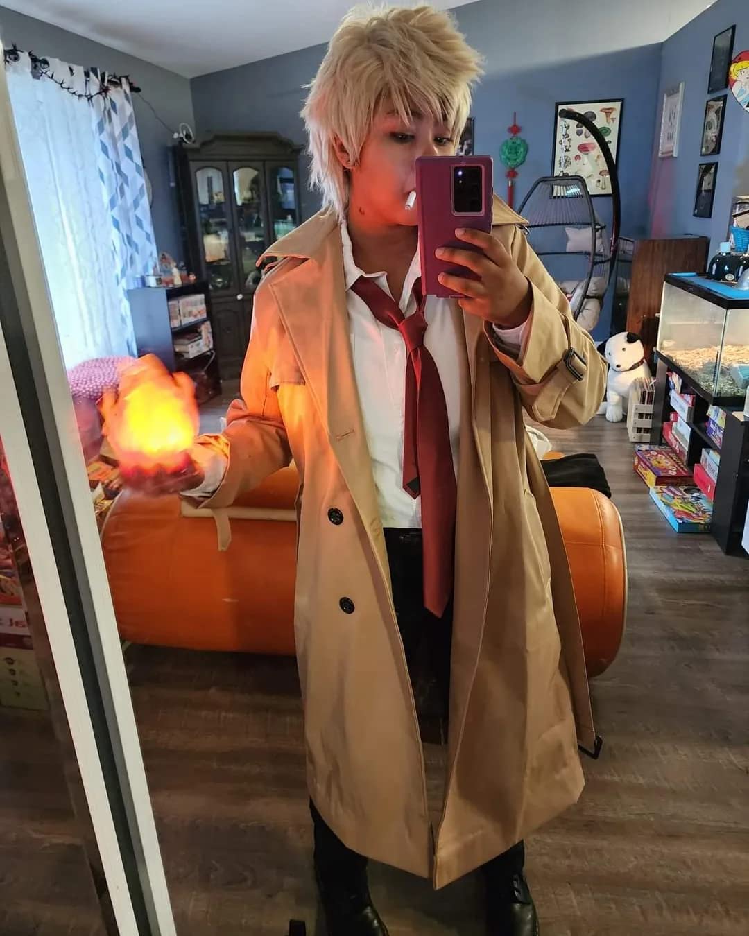 Pantete Men's Double Breasted Trench Coat Oversized Casual Windbreaker Lapel Long Jacket Overcoat customer photo 2