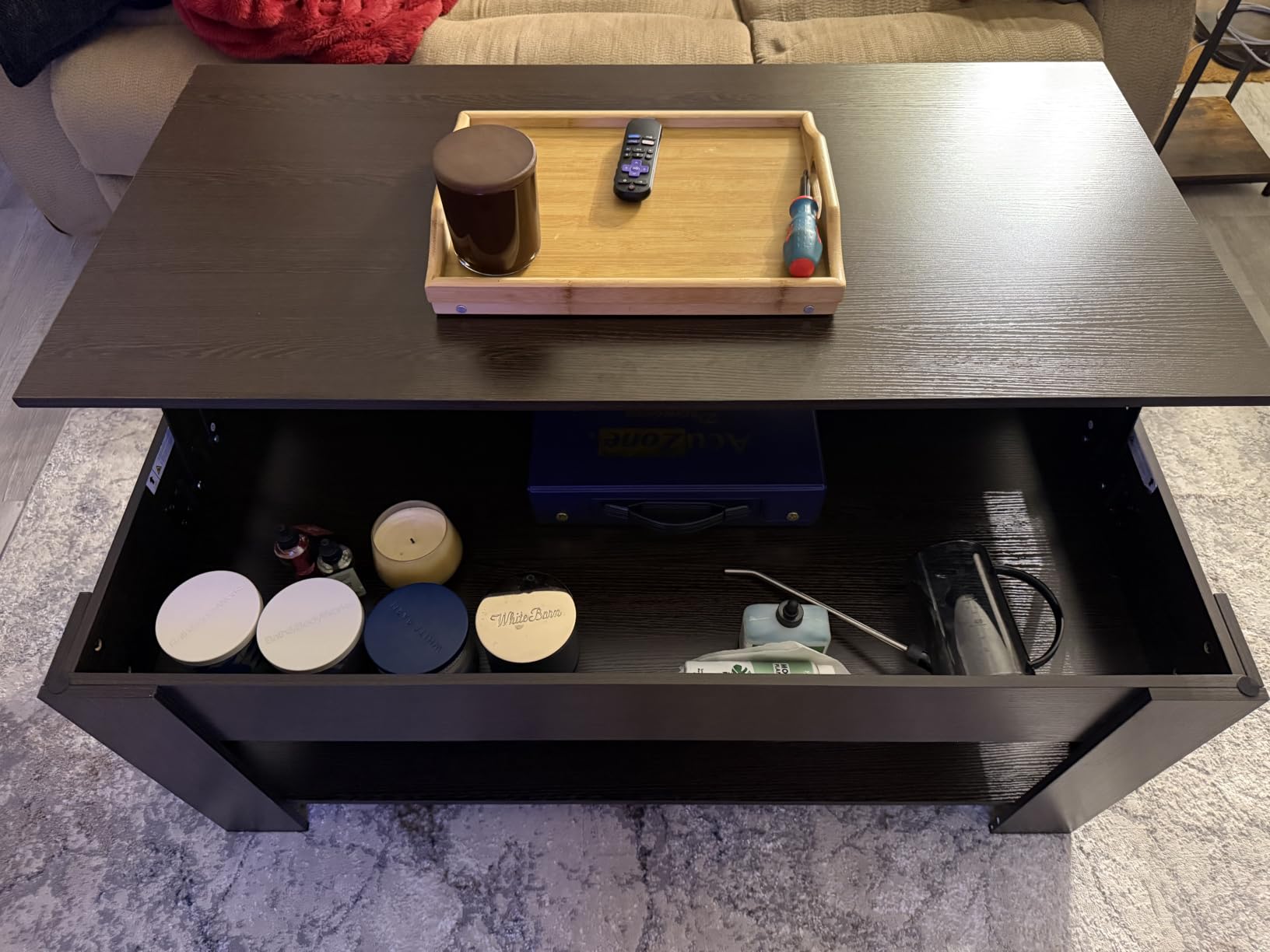 Yaheetech Lift Top Coffee Table with Hidden Compartment and Storage Shelf, Rising Tabletop Dining Table for Living Room Reception Room, 38.6in L, Grey customer photo 2