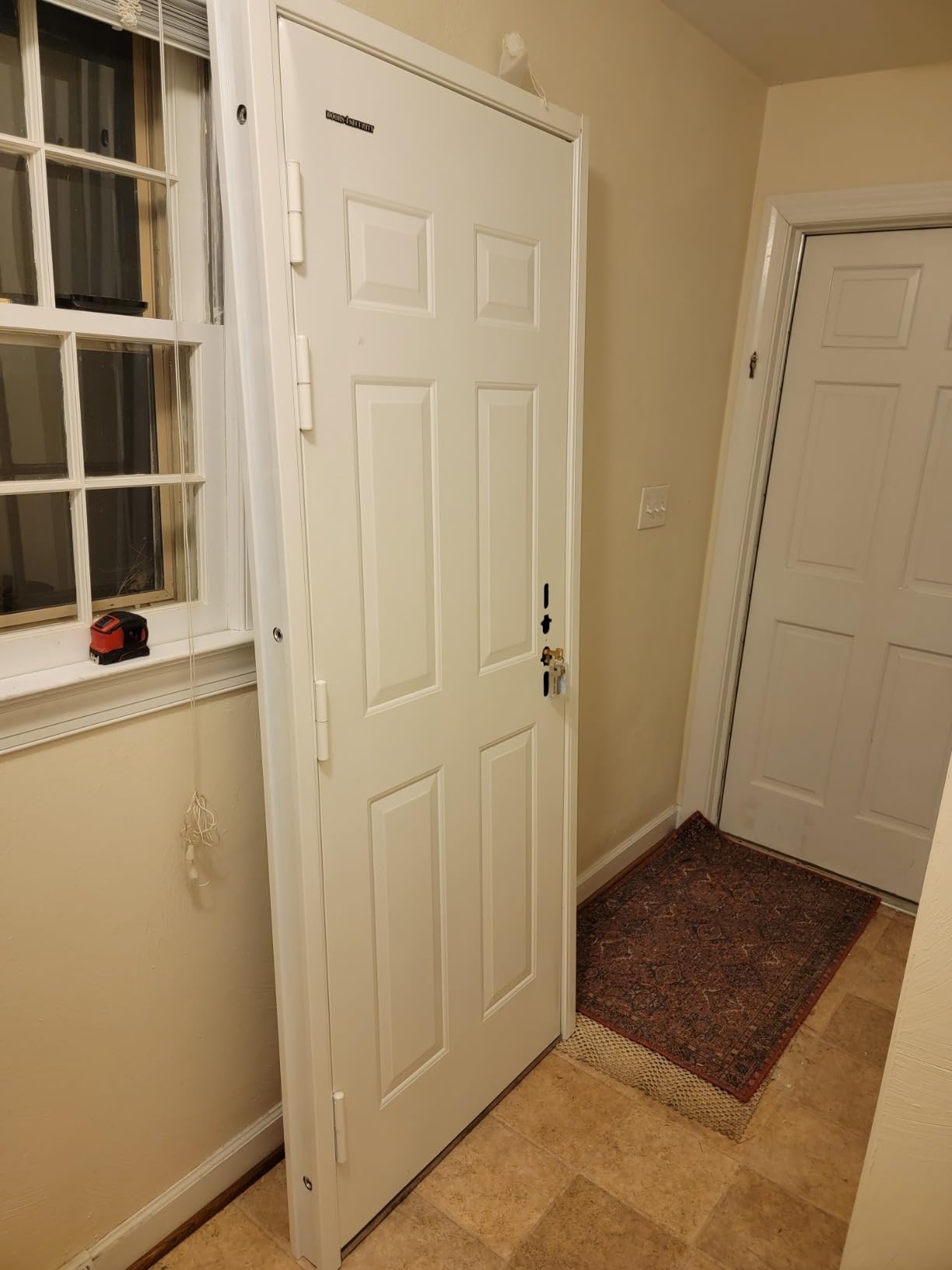VIZ-PRO Quick Mount Steel Security Door with Frame and Hardware, 6 Panel White Left Side-Hinged Outward, 43 5/16