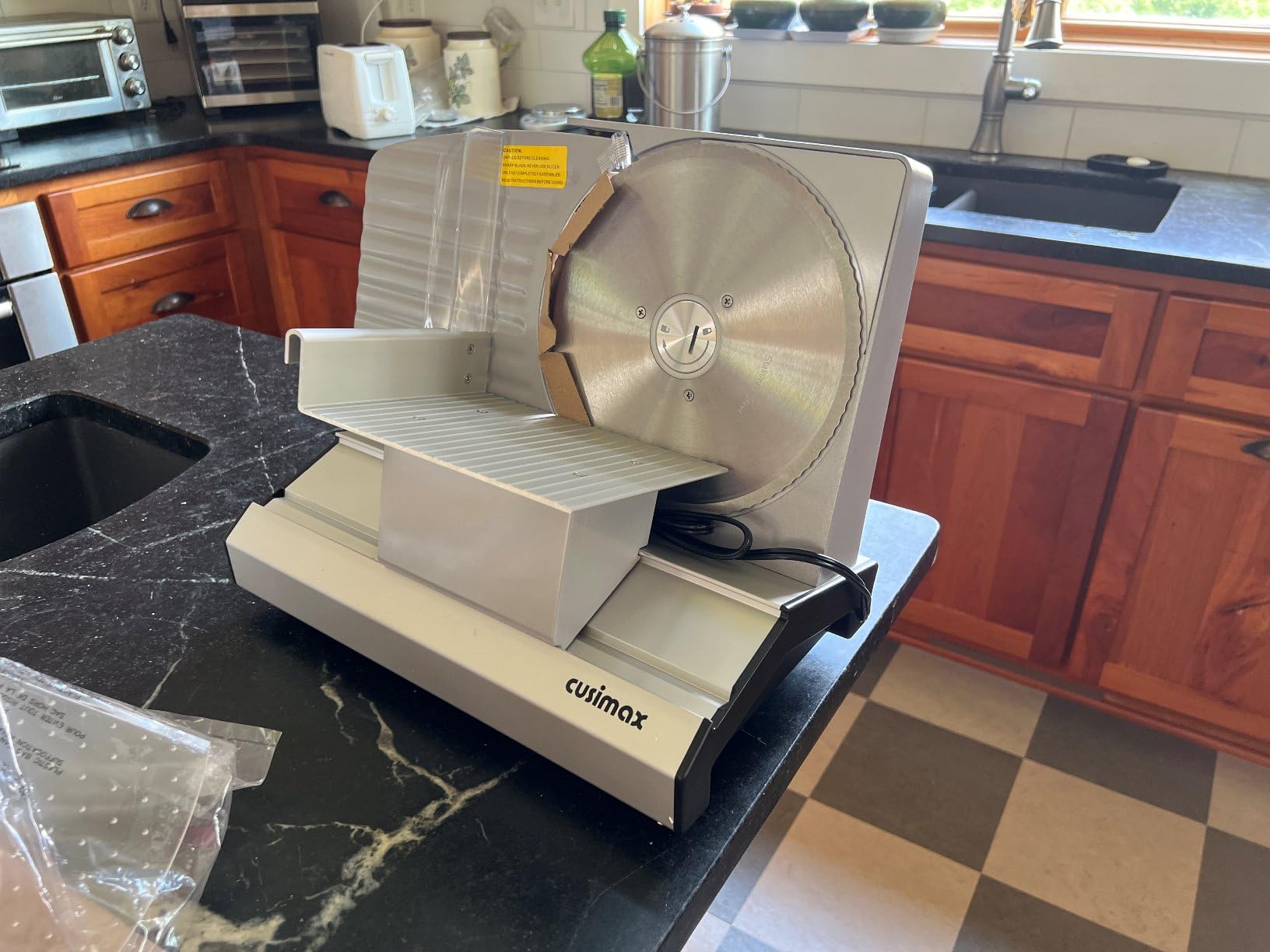 Meat Slicer, CUSIMAX Electric Deli Food Slicer with Two 7.5'Removable Stainless Steel Blades and Pusher, Cheese Fruit Vegetable Bread Cutter, Adjustable Knob for Thickness, Food Carriage customer photo 2