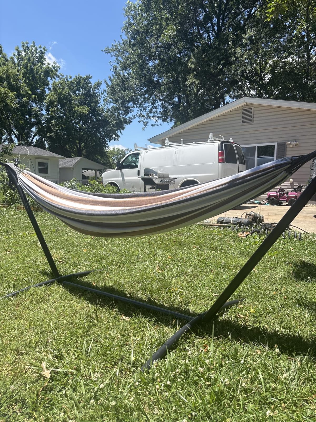 Double Hammock with Stand for Outside, Heavy-Duty, Portable (Coffee) | 450 lbs, 9FT, Space Saving, 2 Person, Heavy-Duty Steel Frame, Easy Assembly, Indoor Outdoor Patio customer photo 2